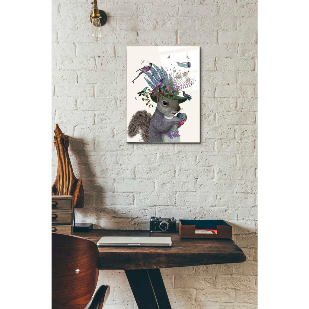 Epic Art 'Squirrel Birdkeeper and Blue Acorns' by Fab Funky Acrylic Glass Wall Art,12x16