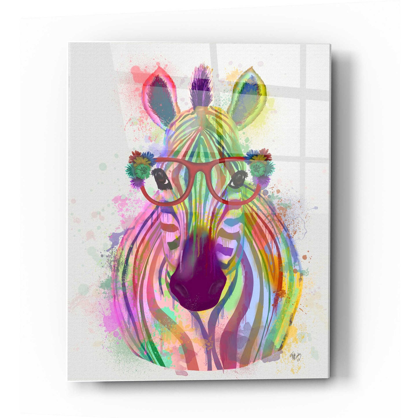 Epic Art 'Zebra Rainbow Splash 1' by Fab Funky Acrylic Glass Wall Art,12x16