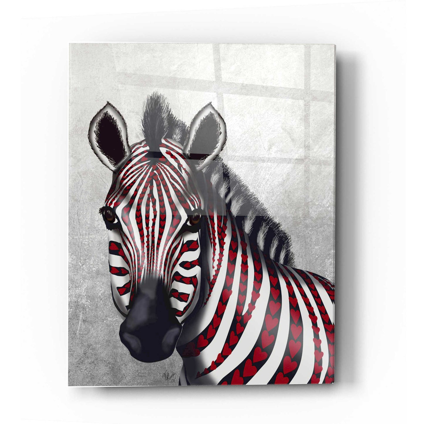 Epic Art 'Zebra, Red Love Hearts' by Fab Funky Acrylic Glass Wall Art,12x16