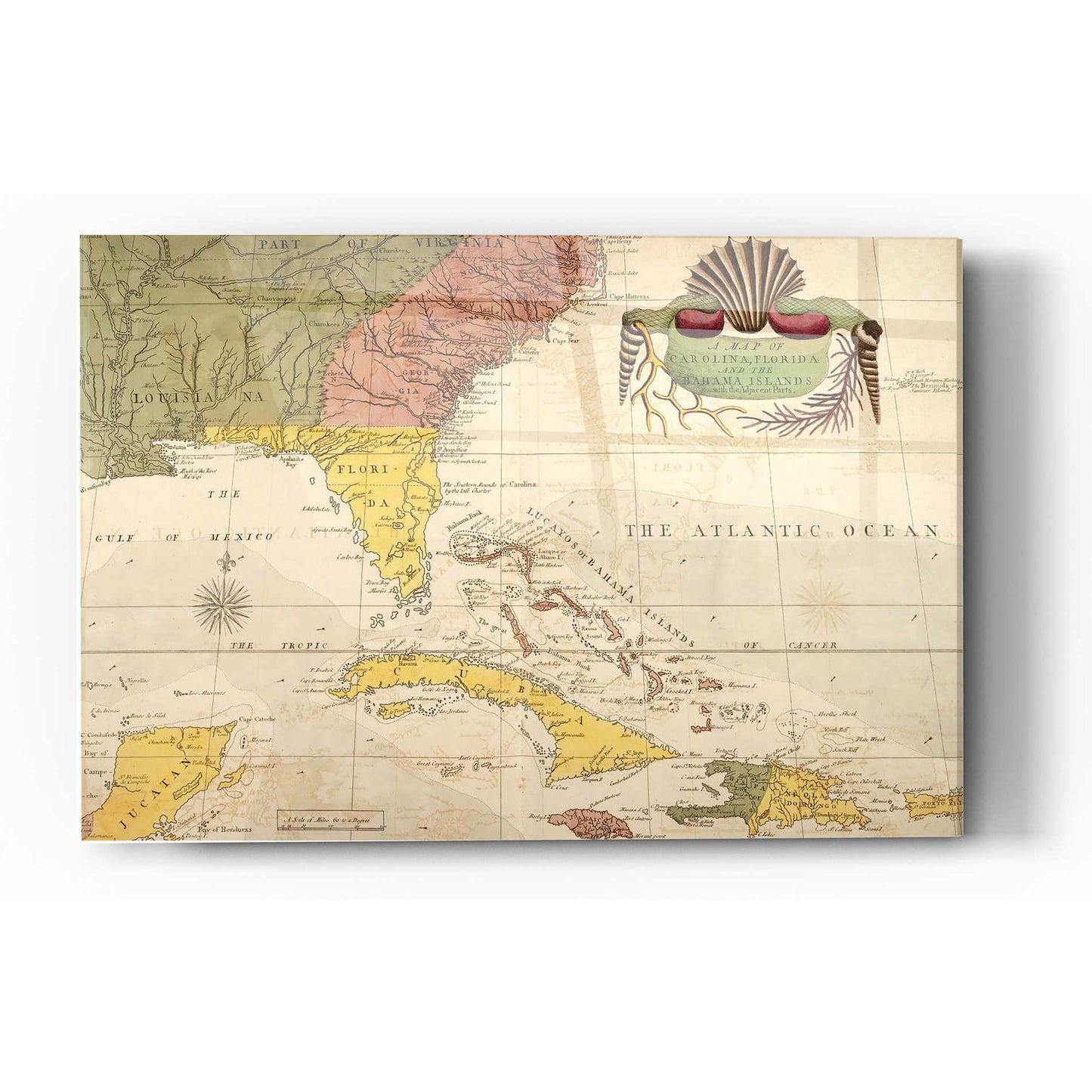 Epic Art 'Map of Carolina, Florida & the Bahama Islands' by Mark Catesby Acrylic Glass Wall Art,12x16