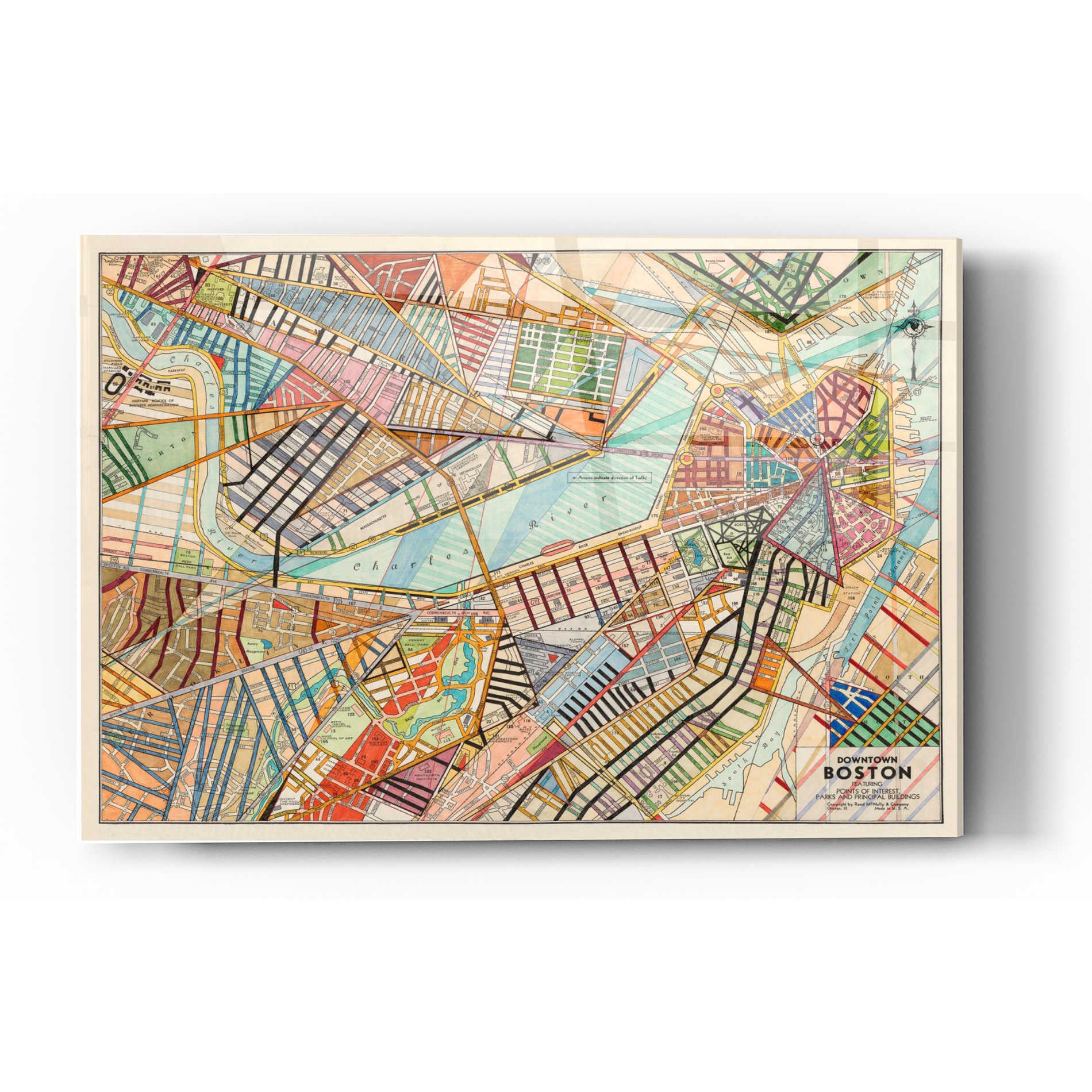 Epic Art 'Modern Map of Boston' by Nikki Galapon Acrylic Glass Wall Art,12x16