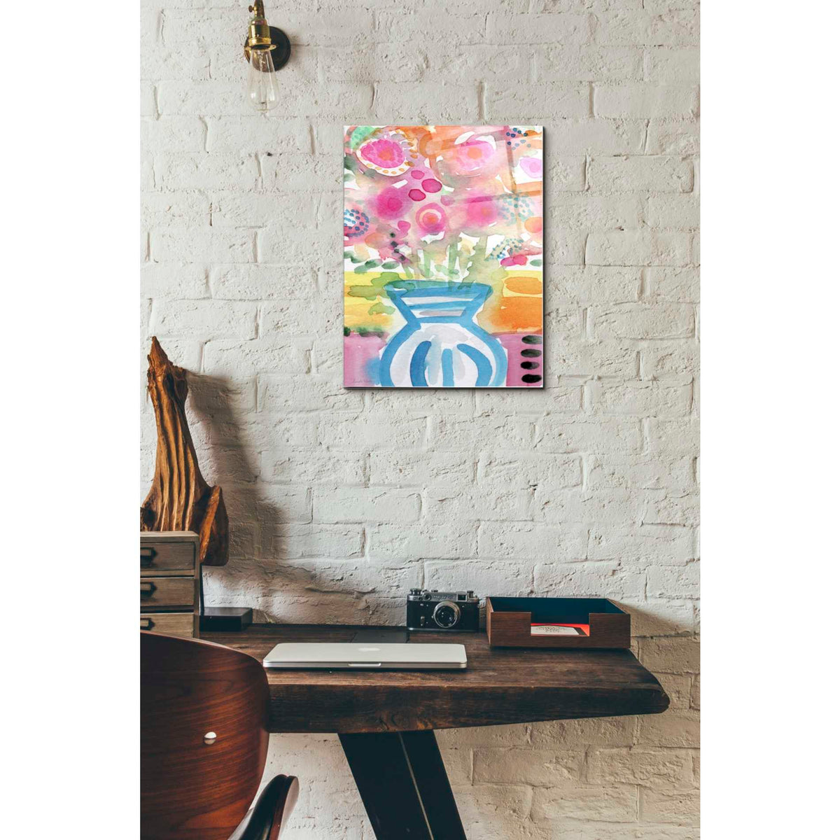 Epic Art 'Blue Vase Of Flowers' by Linda Woods, Acrylic Glass Wall Art,12x16