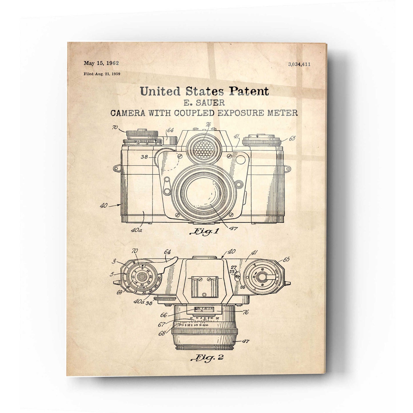 Epic Art 'Camera with Coupled Exposure Meter Blueprint Patent Parchment' Acrylic Glass Wall Art,12x16