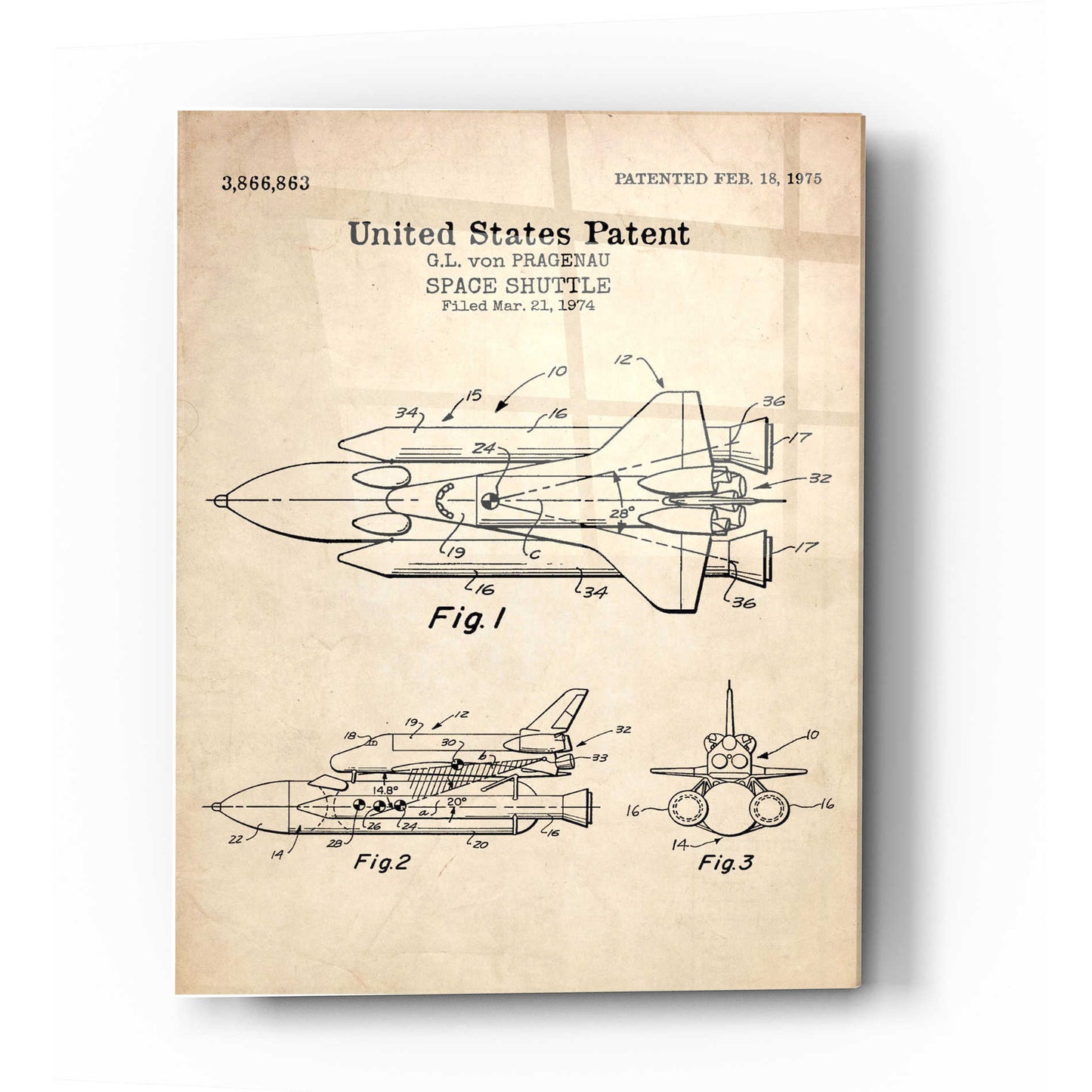 Epic Art 'Space Shuttle Blueprint Patent Parchment' Acrylic Glass Wall Art,12x16