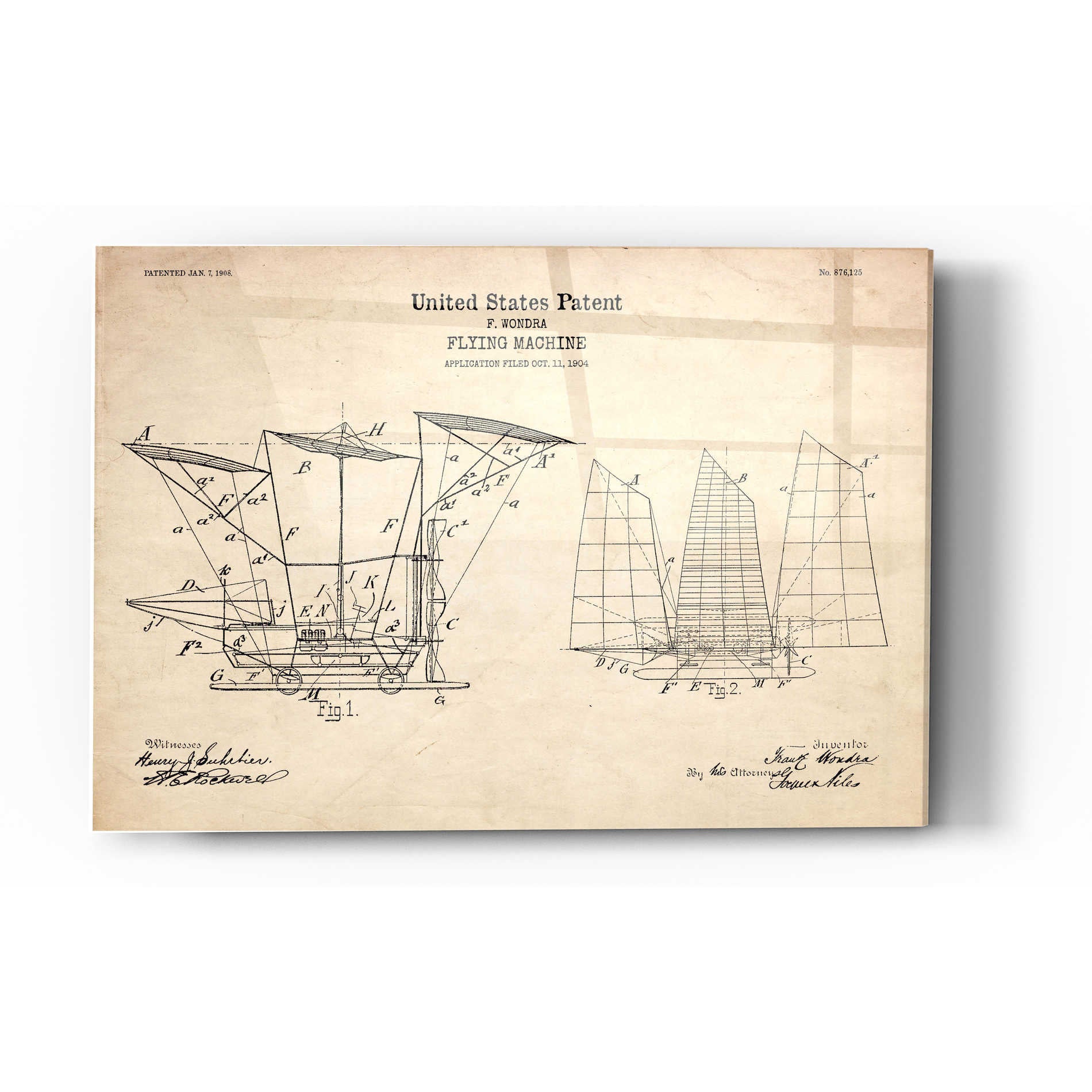 Epic Art 'Flying Machine, 1904 Blueprint Patent Parchment' Acrylic Glass Wall Art,12x16