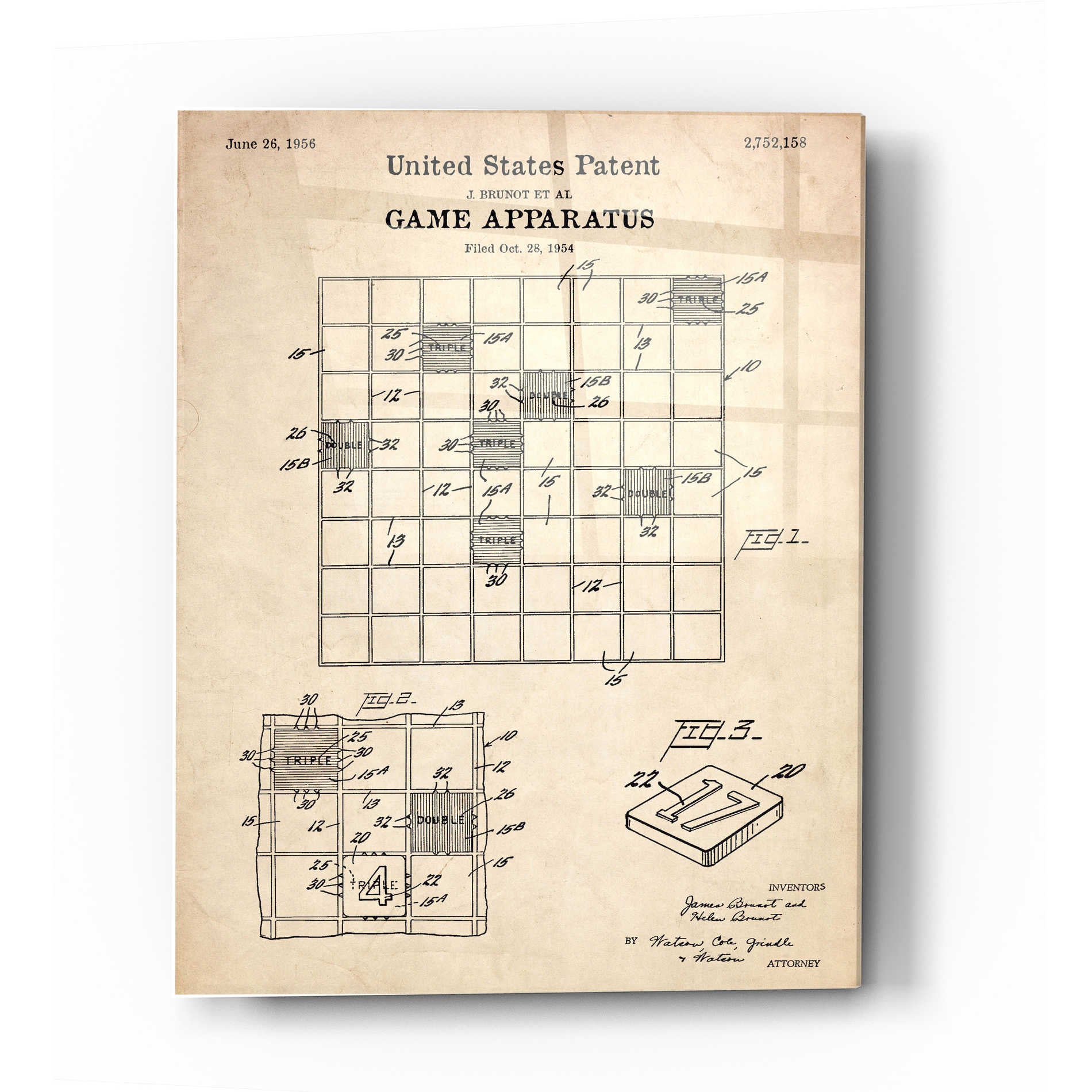 Epic Art 'Game Apparatus Blueprint Patent Parchment' Acrylic Glass Wall Art,12x16