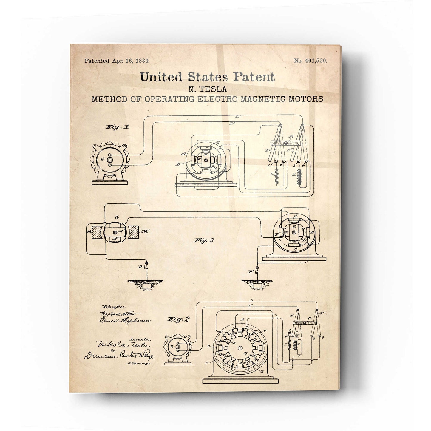 Epic Art 'Operating Tesla Motor Blueprint Patent Parchment' Acrylic Glass Wall Art,12x16