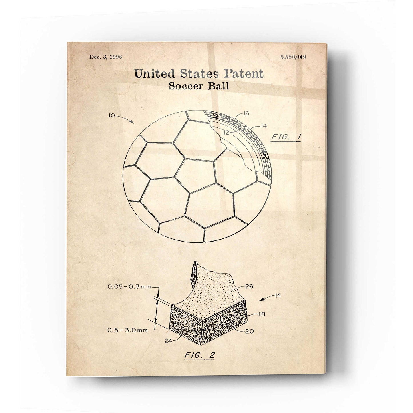 Epic Art 'Soccer Ball Blueprint Patent Parchment' Acrylic Glass Wall Art,12x16