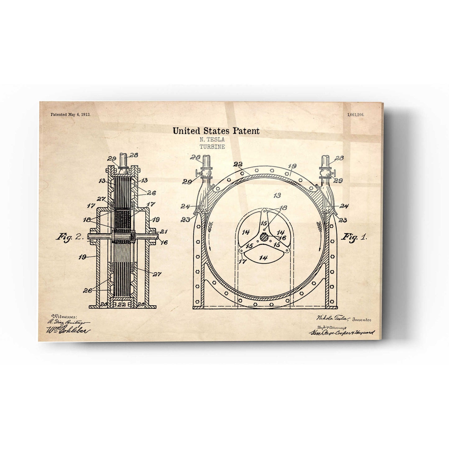 Epic Art 'Tesla Turbine Blueprint Patent Parchment' Acrylic Glass Wall Art,12x16