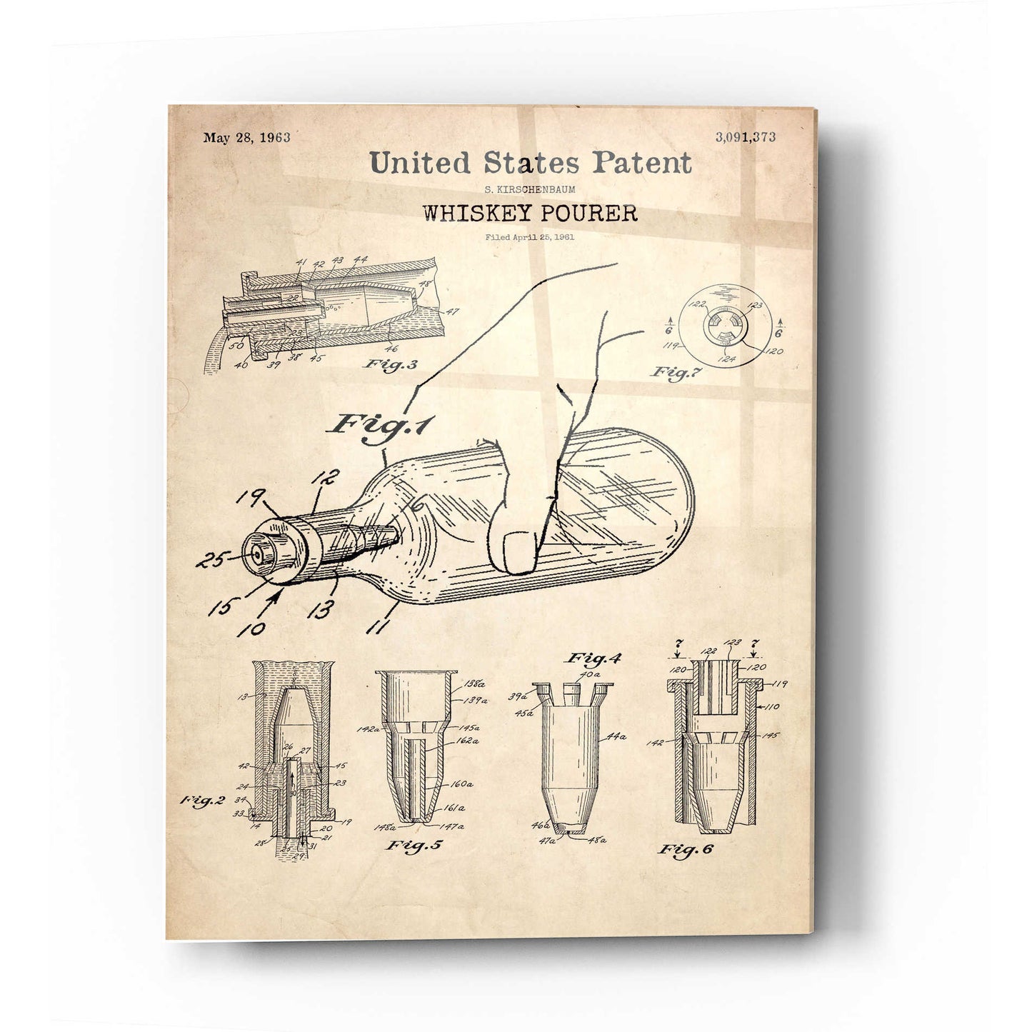 Epic Art 'Whiskey Pourer Blueprint Patent Parchment' Acrylic Glass Wall Art,12x16