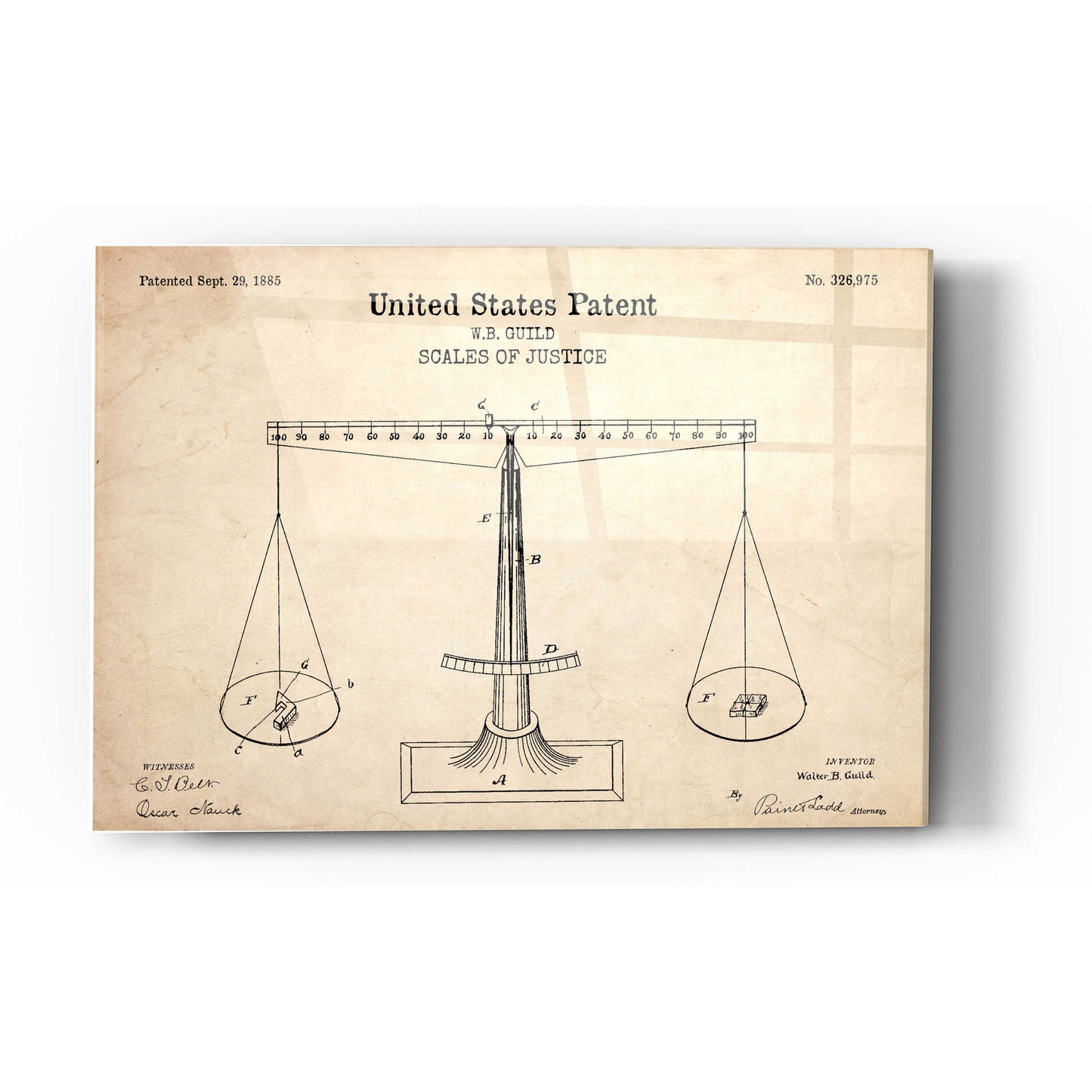 Epic Art 'Scales of Justice Blueprint Patent Parchment' Acrylic Glass Wall Art,12x16