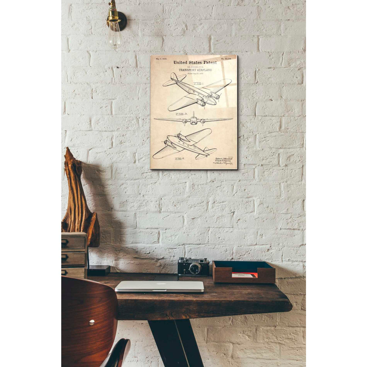 Epic Art 'Double Decker Airplane Blueprint Patent Parchment' Acrylic Glass Wall Art,12x16