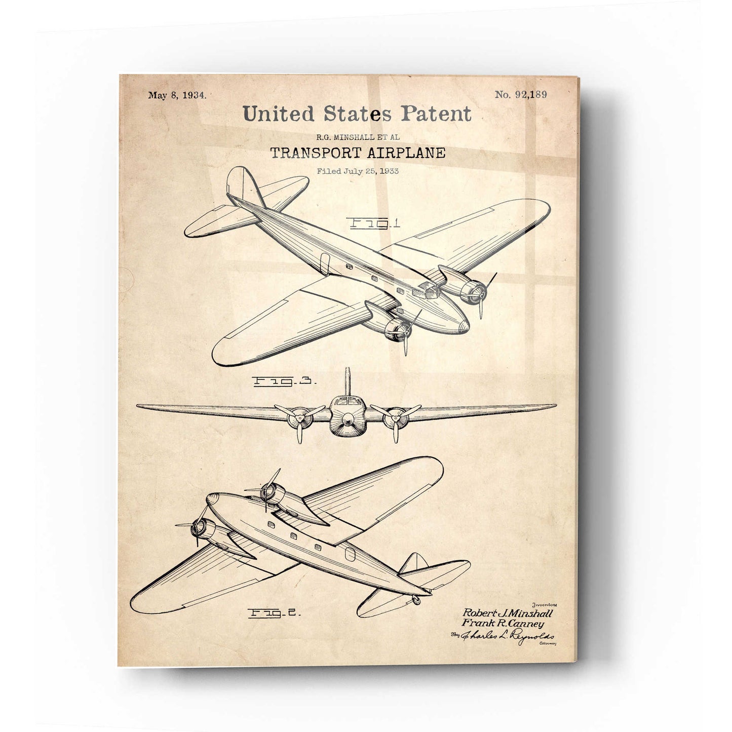 Epic Art 'Double Decker Airplane Blueprint Patent Parchment' Acrylic Glass Wall Art,12x16