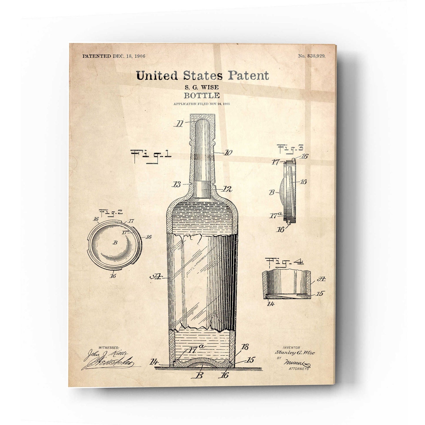 Epic Art 'Bottle Blueprint Patent Parchment' Acrylic Glass Wall Art,12x16