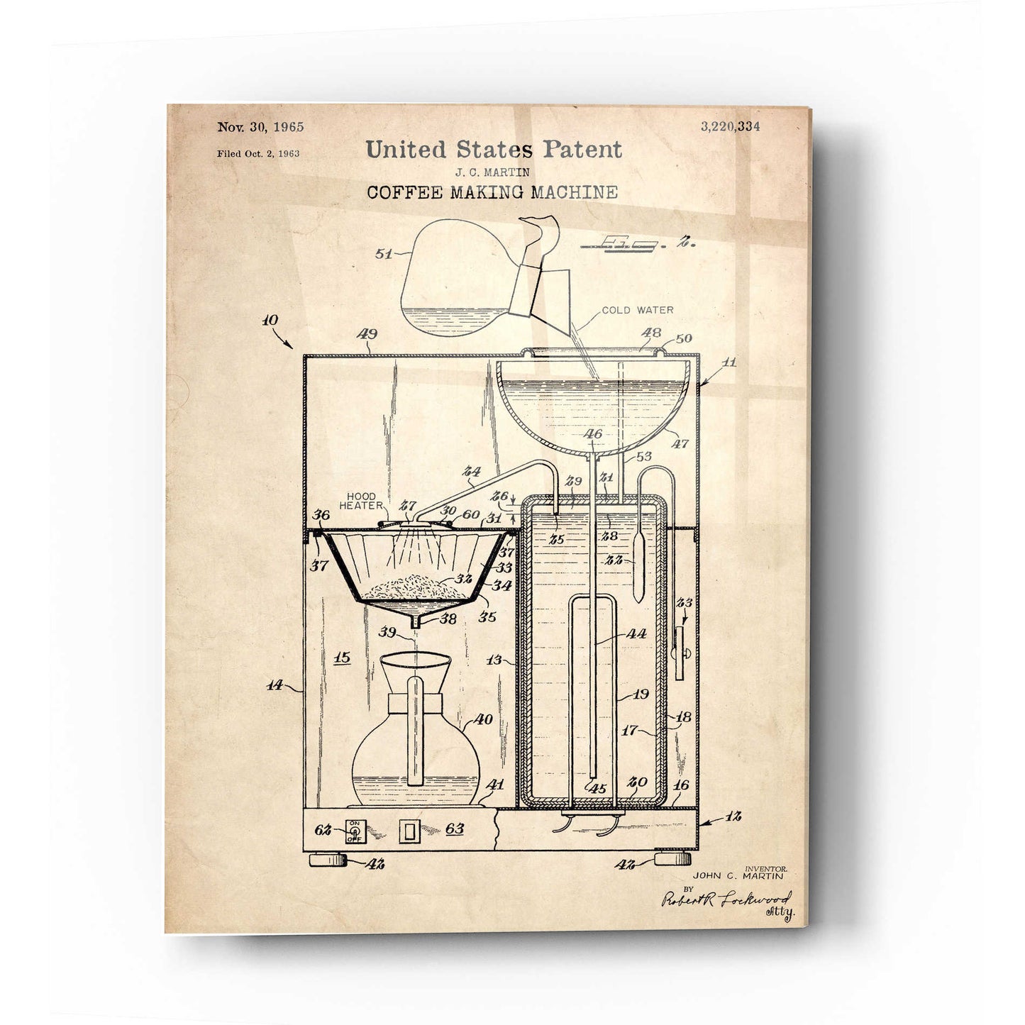 Epic Art 'Coffee Machine Blueprint Patent Parchment' Acrylic Glass Wall Art,12x16