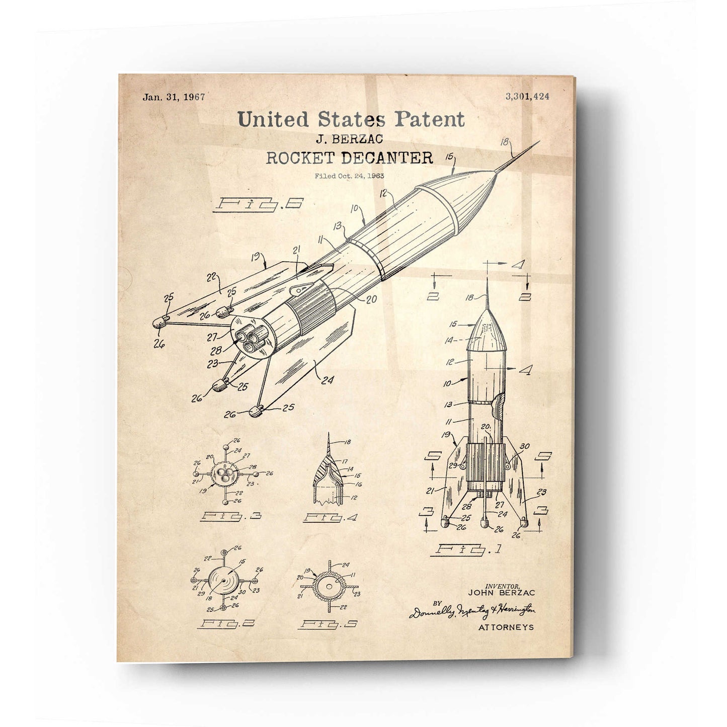 Epic Art 'Rocket Ship Blueprint Patent Parchment' Acrylic Glass Wall Art,12x16