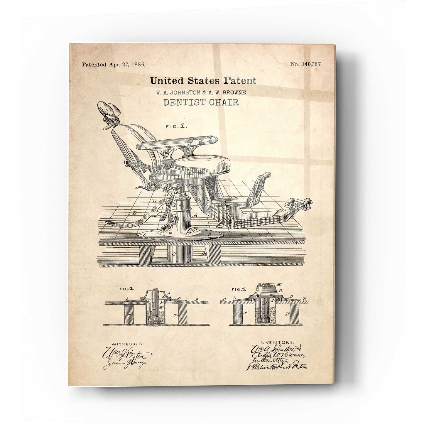 Epic Art 'Dentist Chair Blueprint Patent Parchment' Acrylic Glass Wall Art,12x16