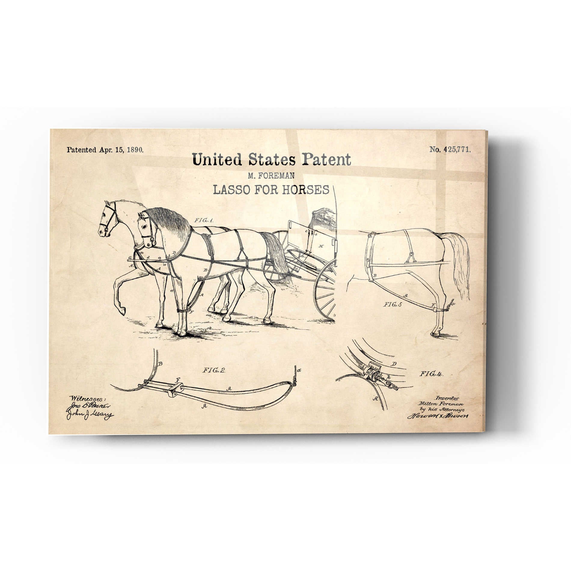 Epic Art 'Lasso for Horses Blueprint Patent Parchment' Acrylic Glass Wall Art,12x16