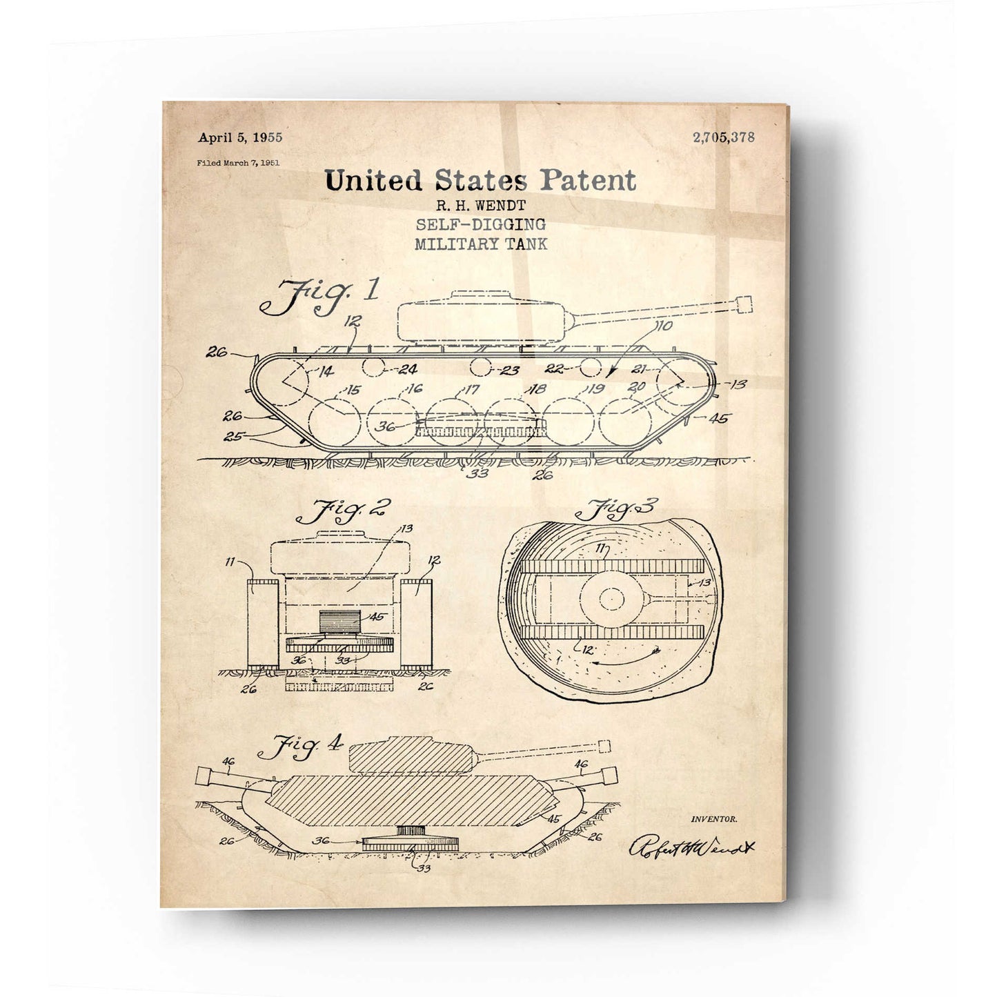 Epic Art 'Self-Digging Military Tank Blueprint Patent Parchment' Acrylic Glass Wall Art,12x16