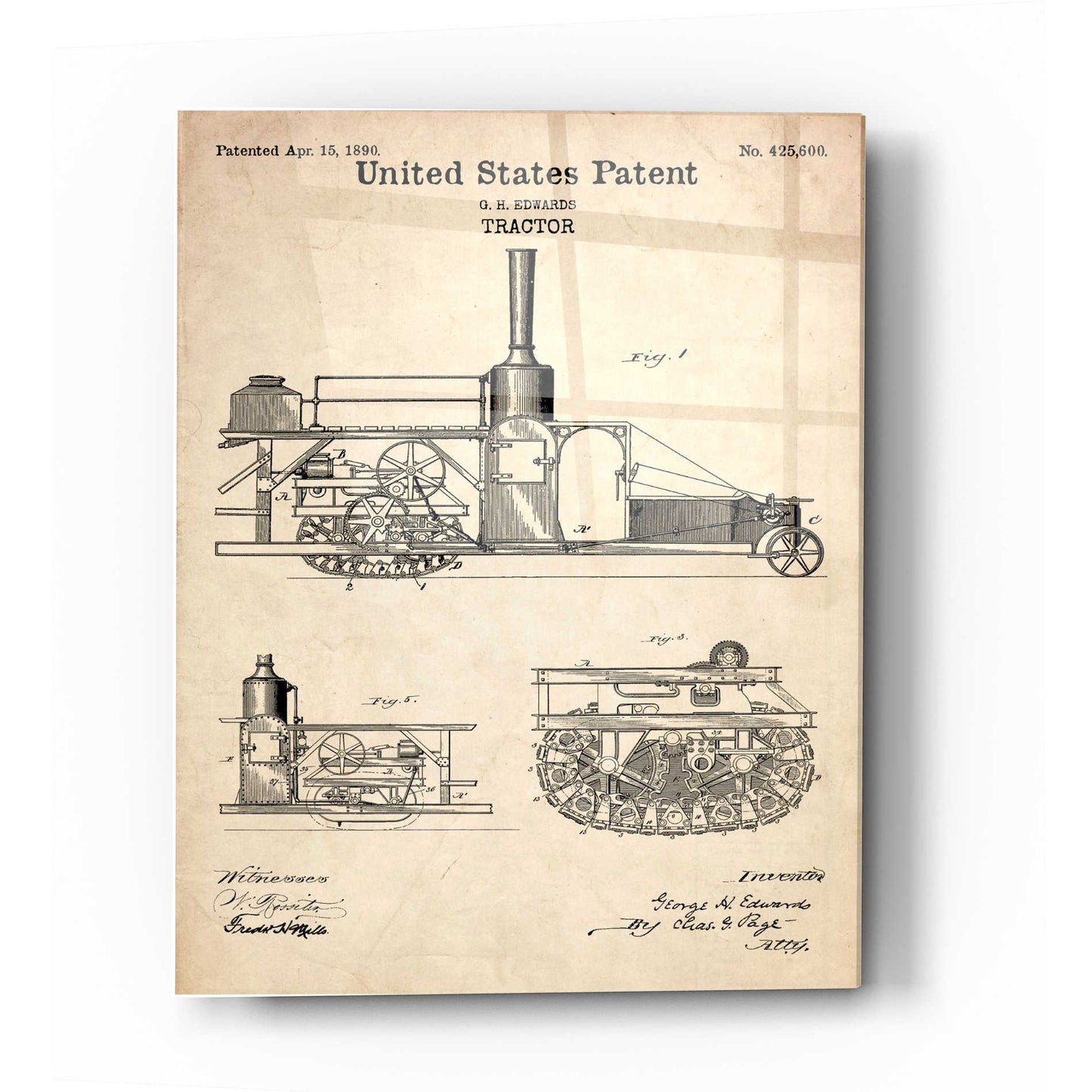 Epic Art 'Tractor Blueprint Patent Parchment' Acrylic Glass Wall Art,12x16