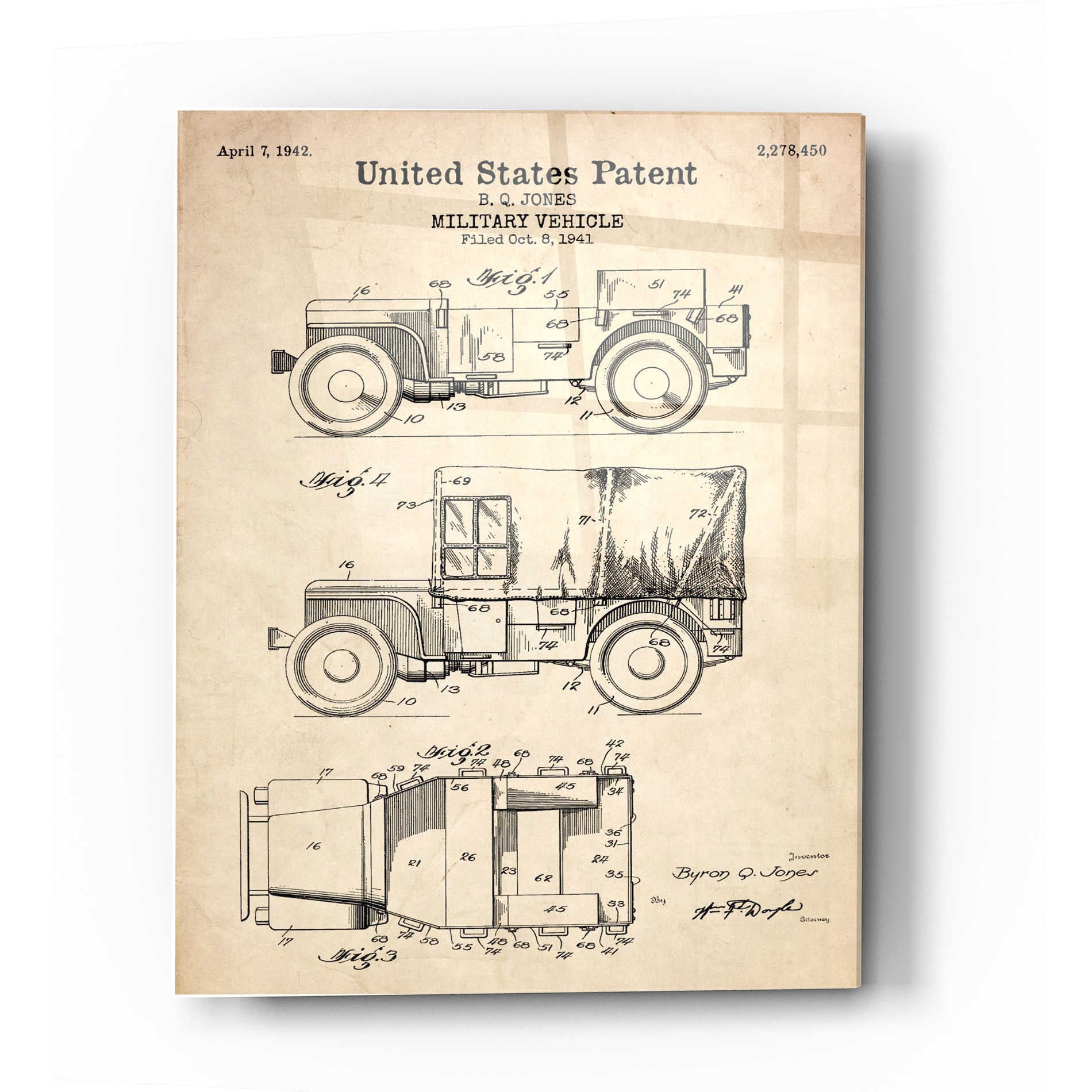 Epic Art 'Military Vehicle Blueprint Patent Parchment' Acrylic Glass Wall Art,12x16