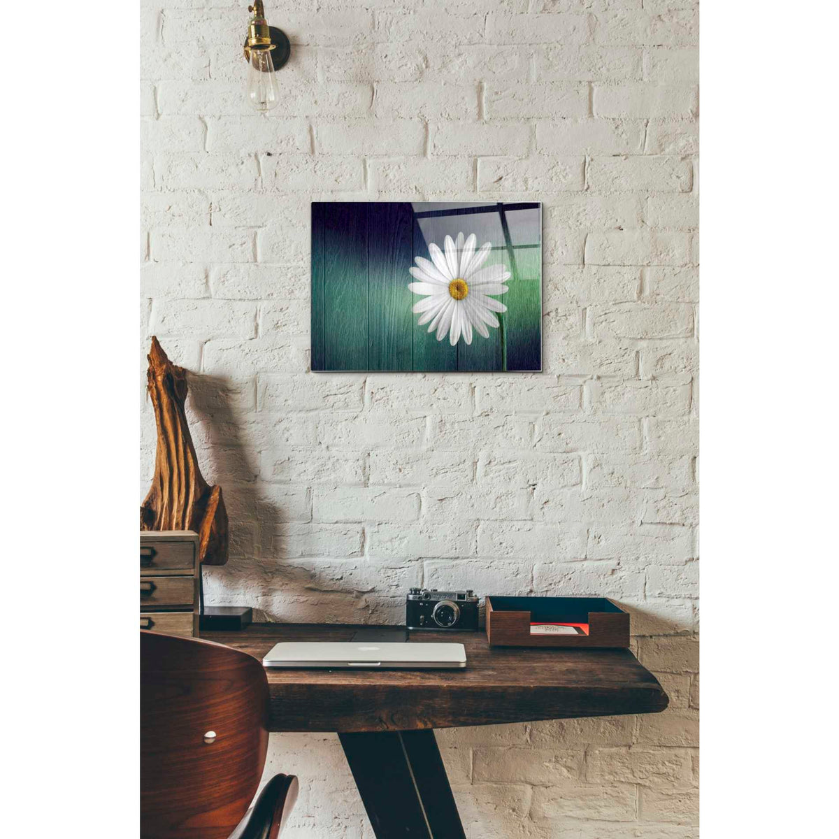Epic Art "Wood Series: A Daisy" Acrylic Glass Wall Art,12x16