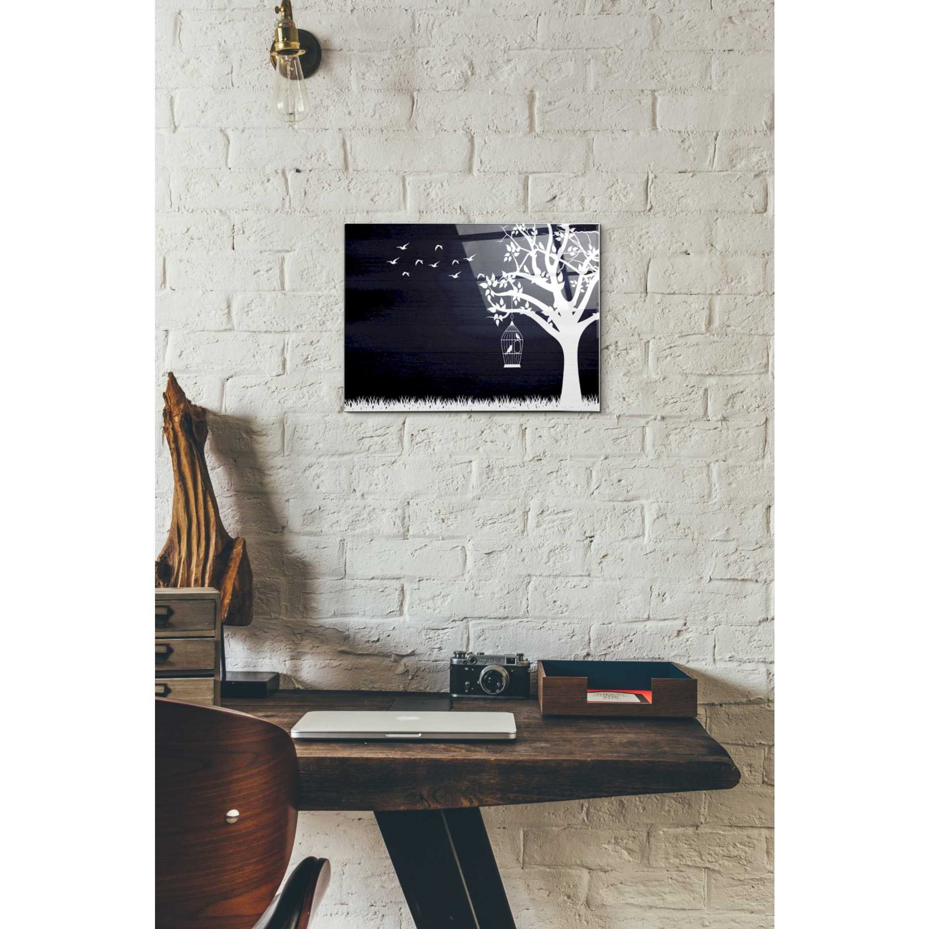 Epic Art "Wood Series: Birds and Tree, Inverted Silhouettes" Acrylic Glass Wall Art,12x16