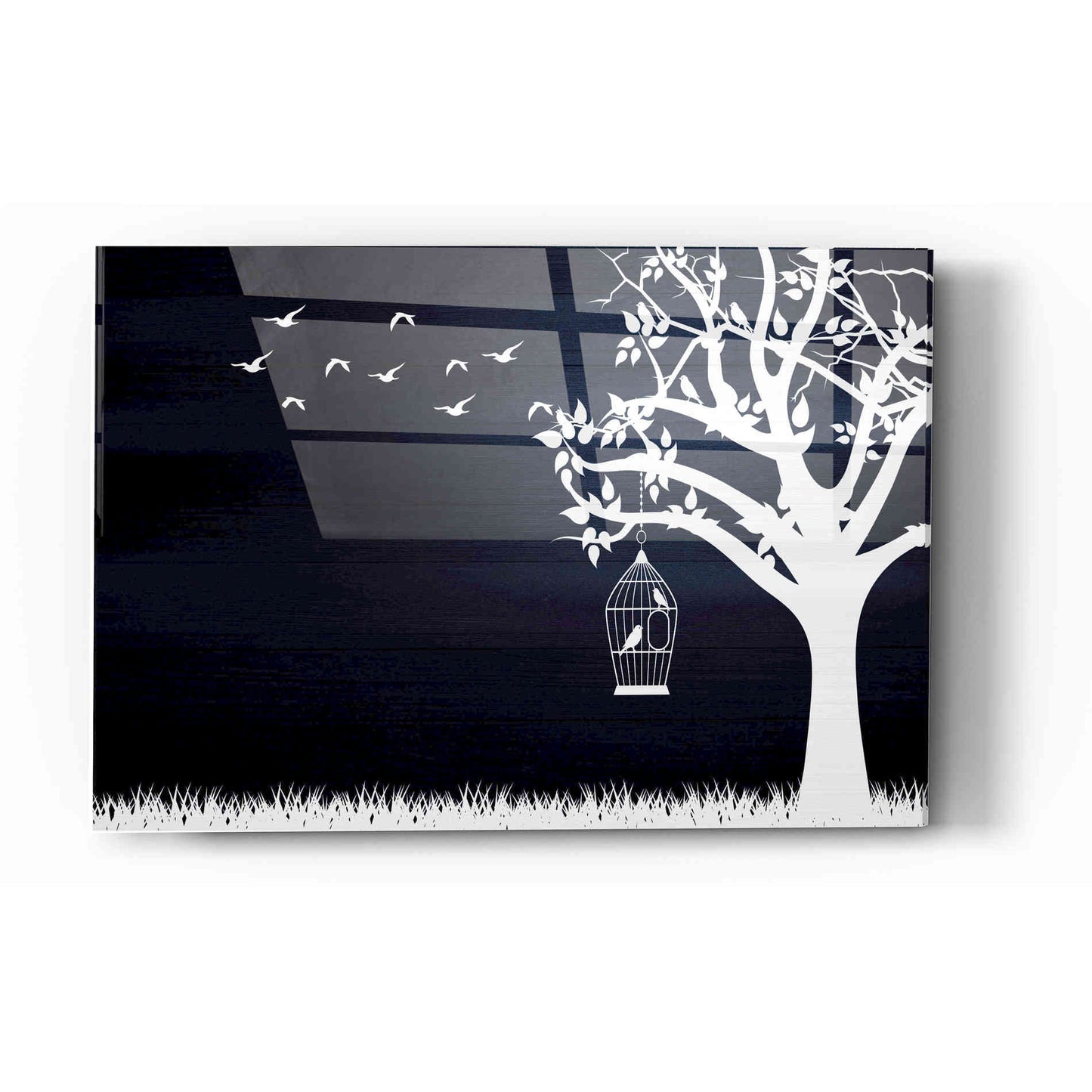 Epic Art "Wood Series: Birds and Tree, Inverted Silhouettes" Acrylic Glass Wall Art,12x16