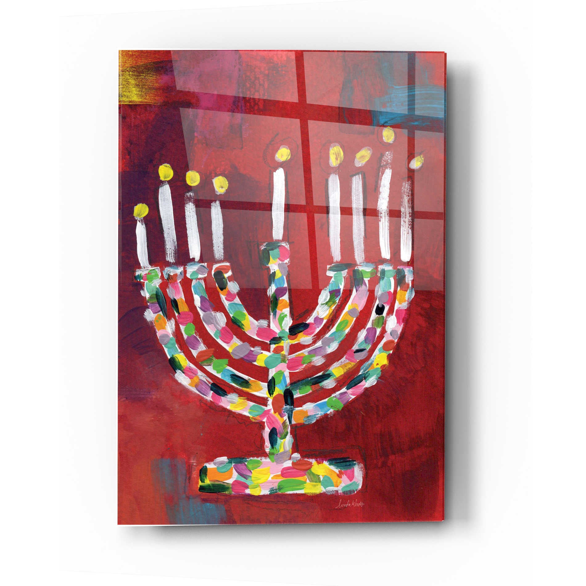 Epic Art 'Colorful Menorah' by Linda Woods, Acrylic Glass Wall Art,12x16