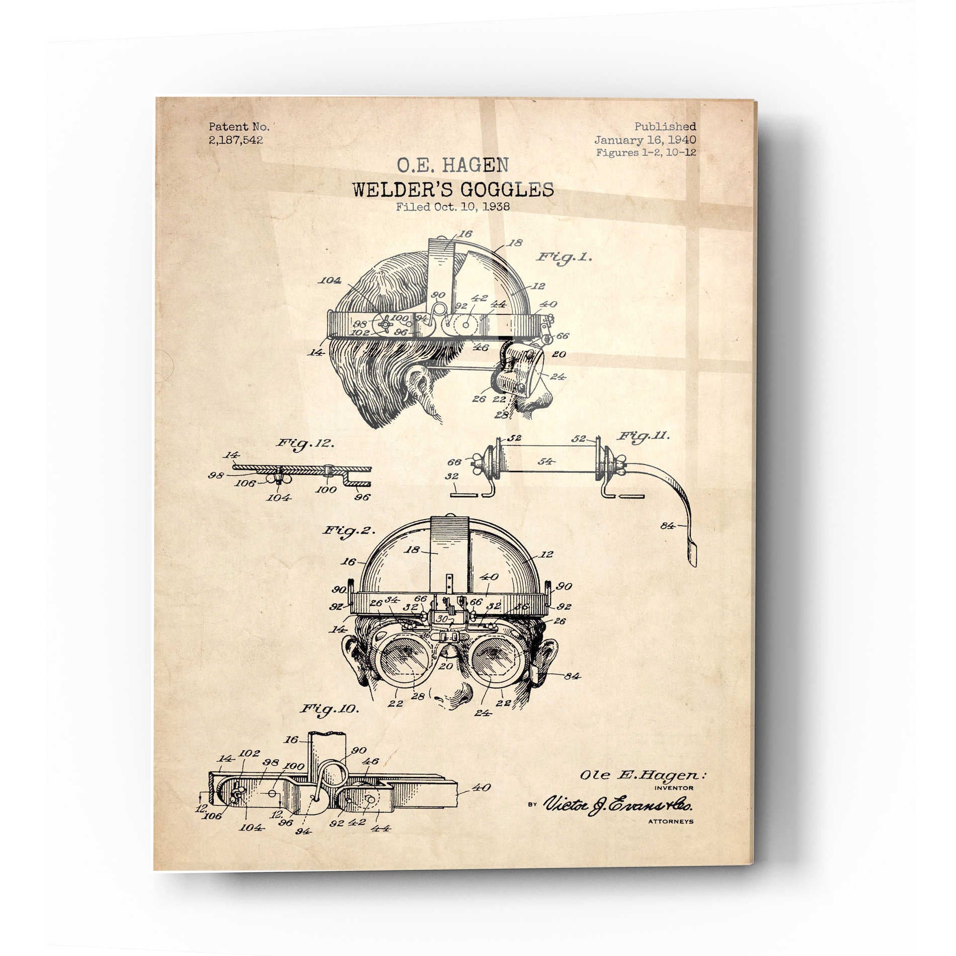 Epic Art 'Welding Goggles Blueprint Patent Parchment' Acrylic Glass Wall Art,16x24