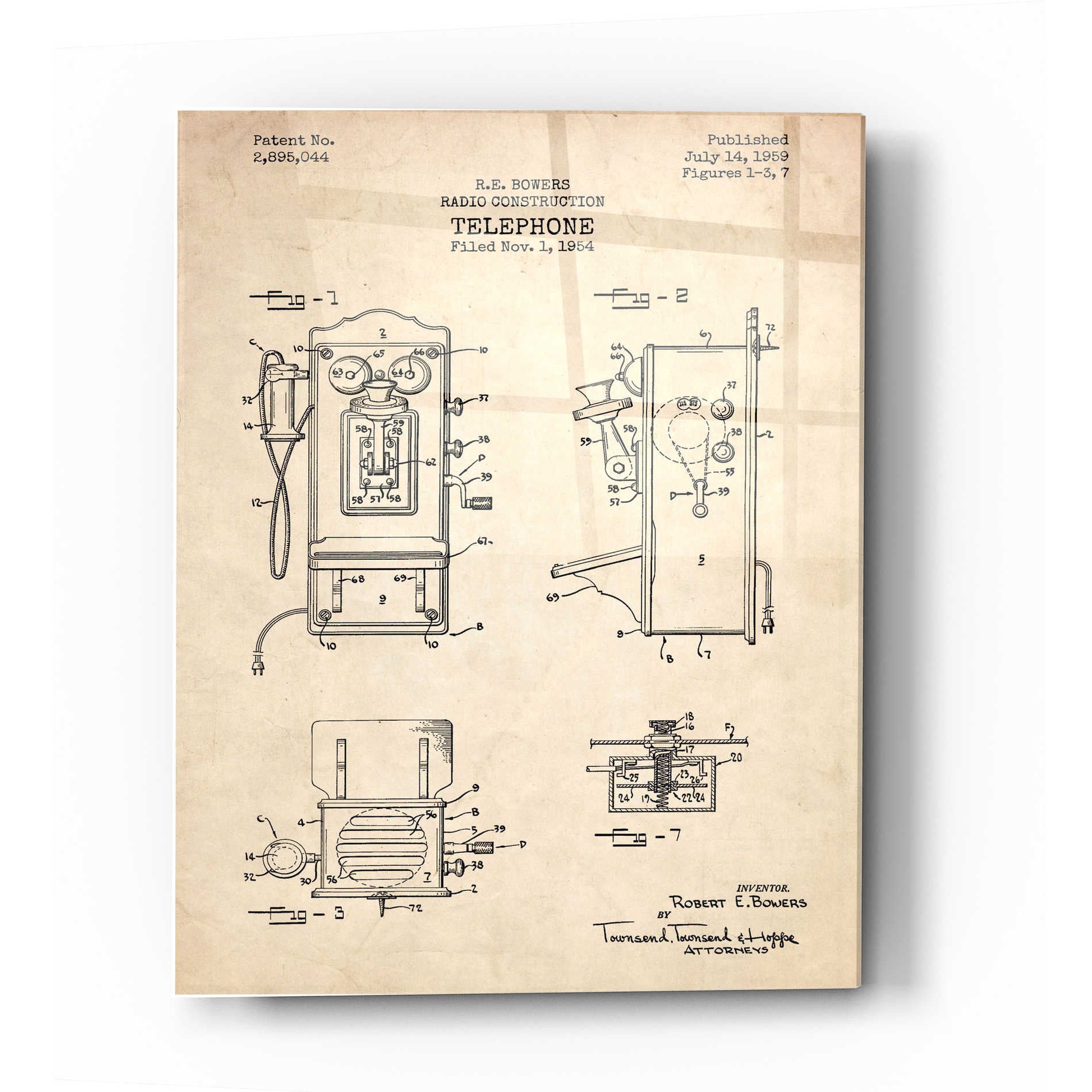 Epic Art 'Telephone, 1959 Blueprint Patent Parchment' Acrylic Glass Wall Art,16x24