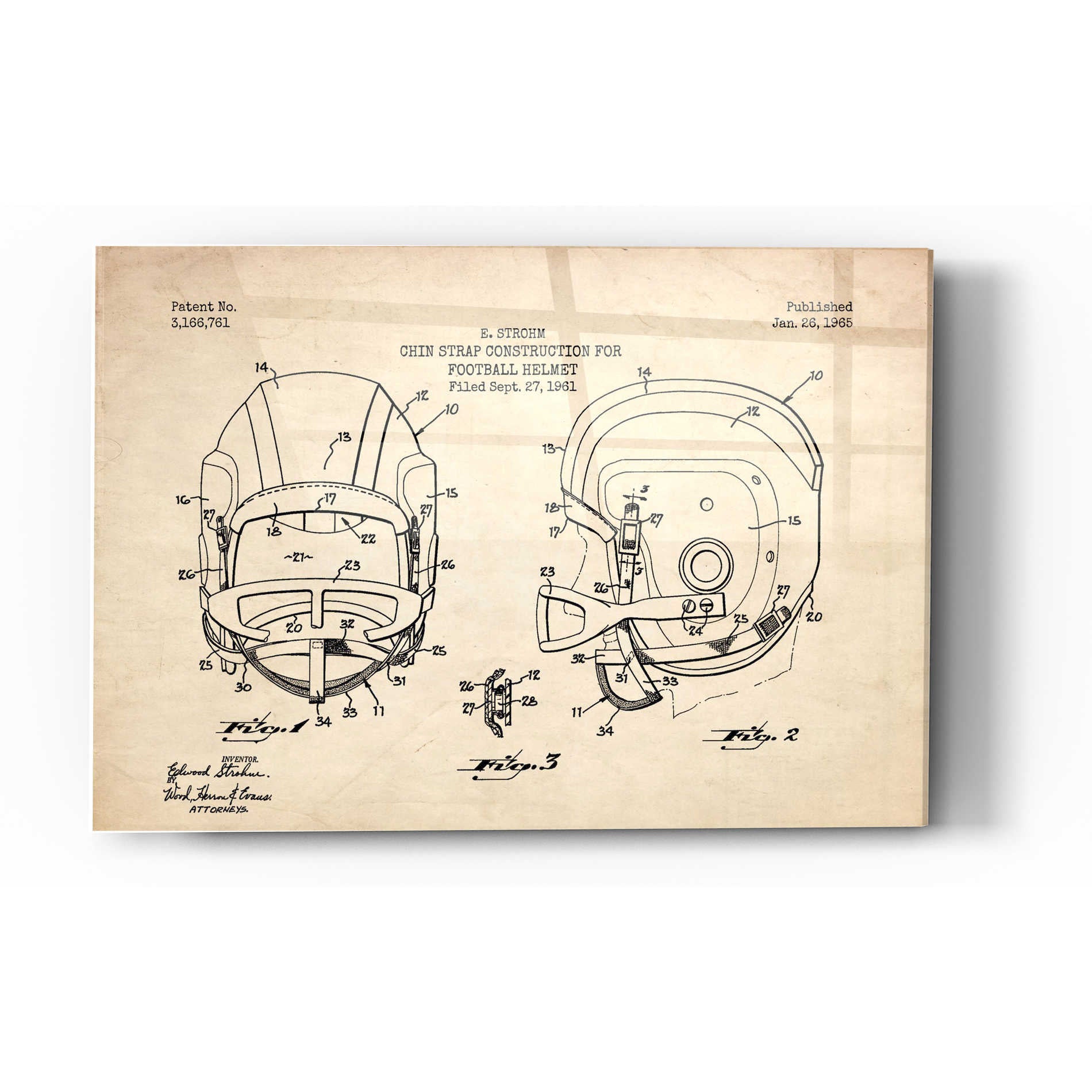 Epic Art 'Modern Football Helmet Blueprint Parchment Patent' Acrylic Glass Wall Art,16x24