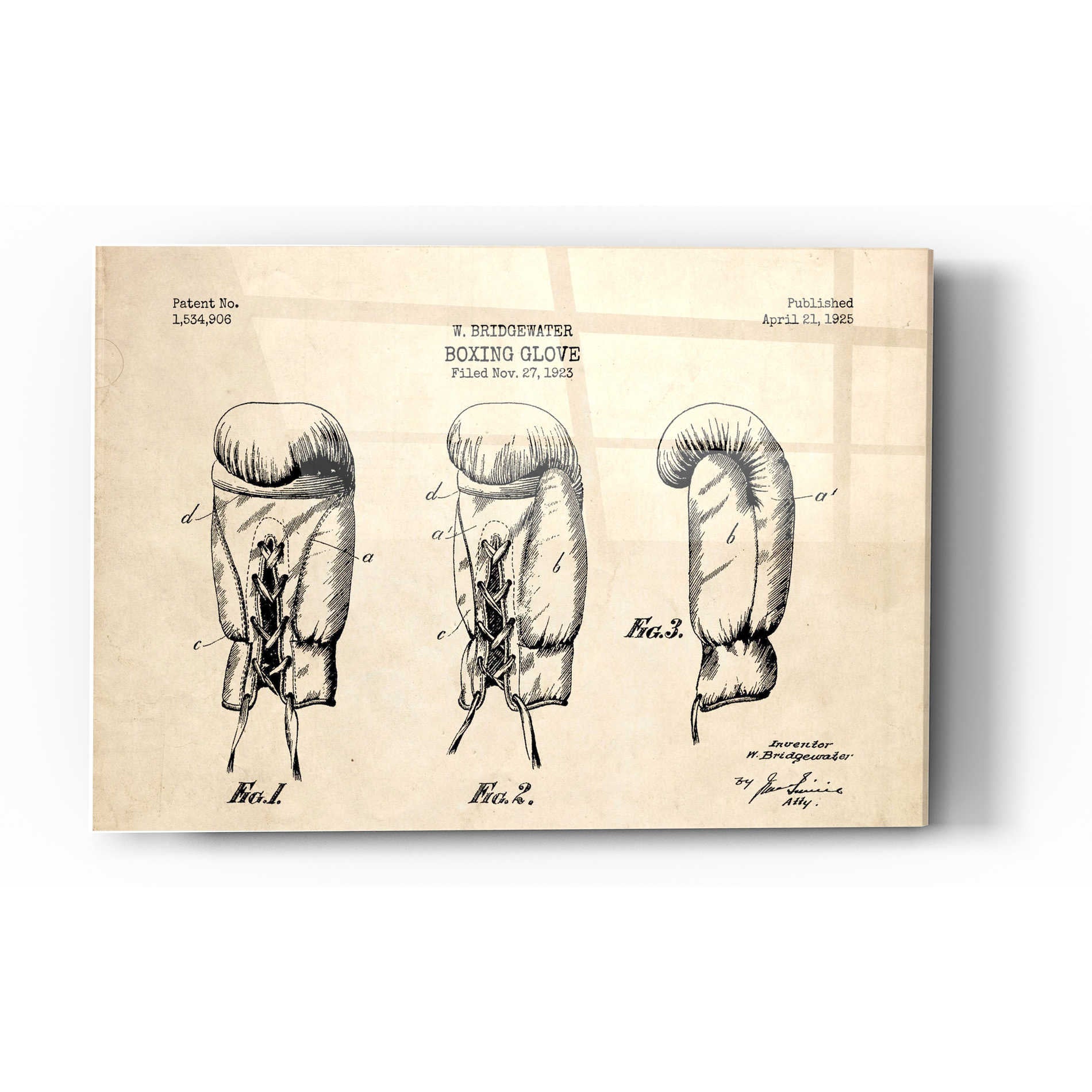 Epic Art 'Boxing Glove, 1925 Blueprint Parchment Patent' Acrylic Glass Wall Art,16x24