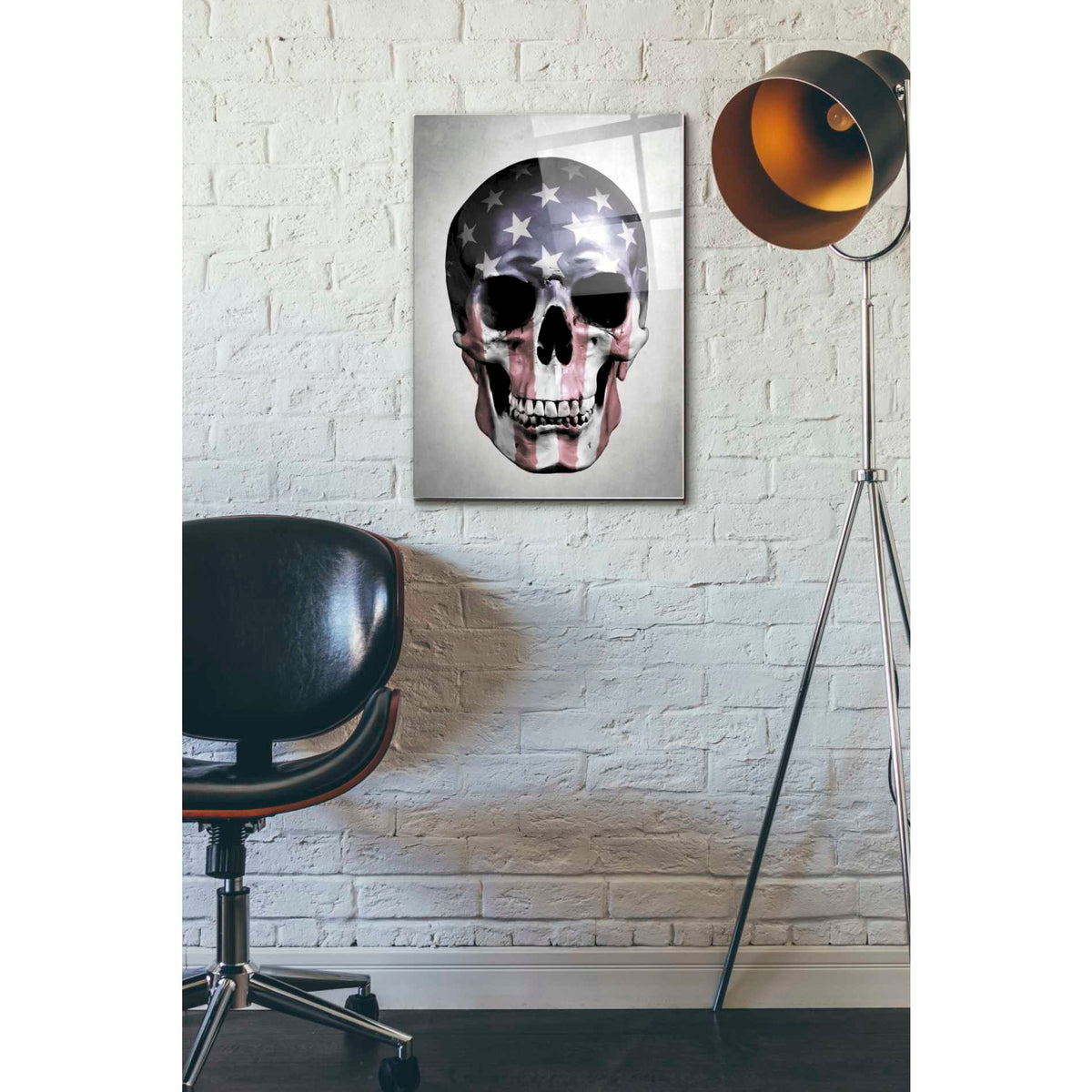 Epic Art 'American Skull-Grey' by Nicklas Gustafsson, Acrylic Glass Wall Art,16x24