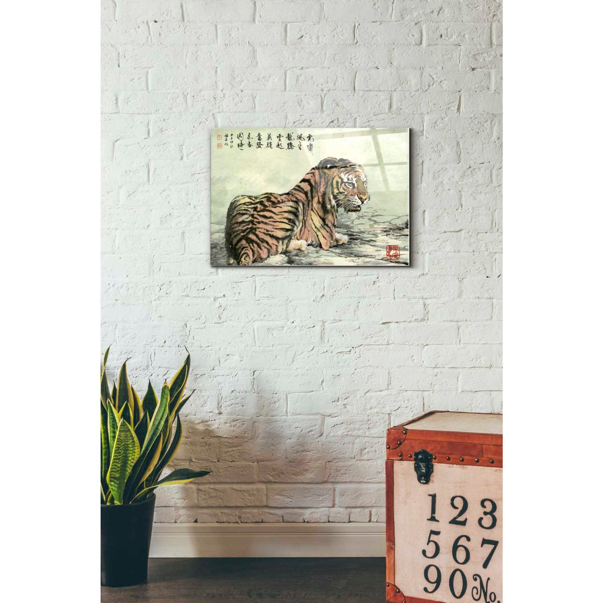 Epic Art 'Tiger Relaxing' by River Han, Acrylic Glass Wall Art,16x24