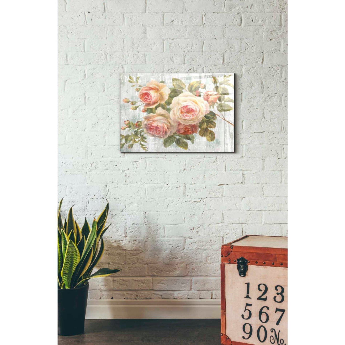 Epic Art 'Vintage Roses on Driftwood' Acrylic Glass Wall Art,16x24