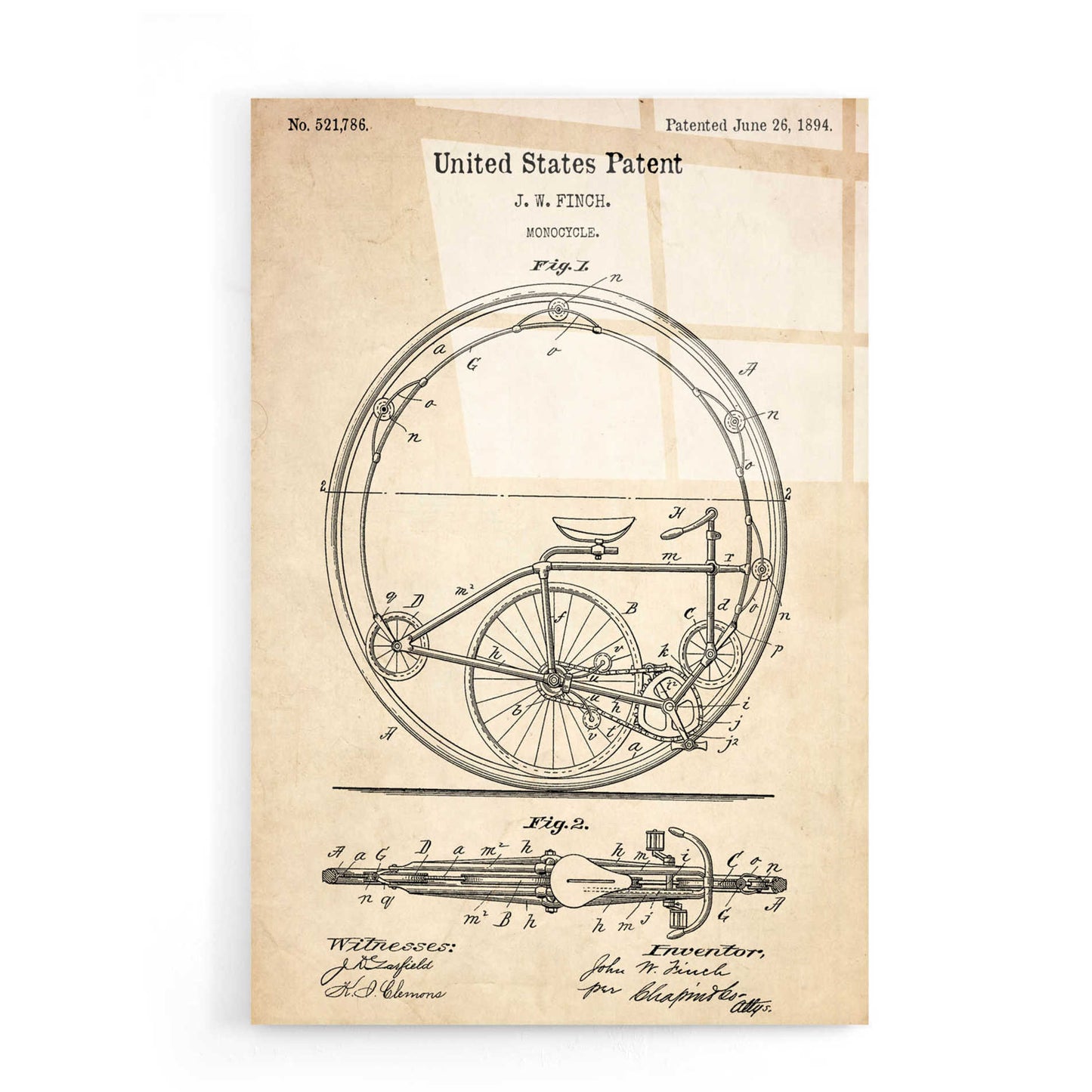 Epic Art 'Monocycle Vintage Patent' Acrylic Glass Wall Art,16x24