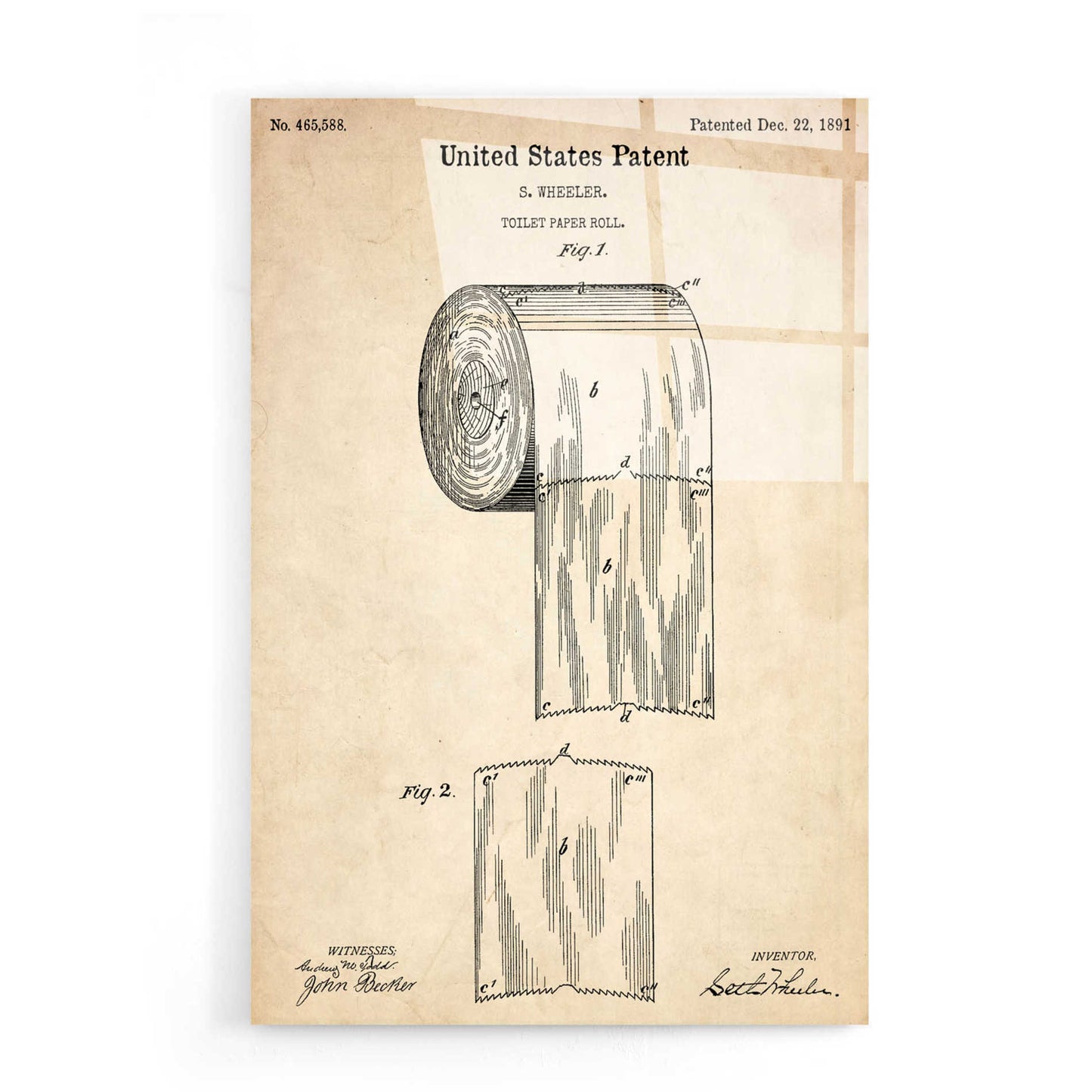 Epic Art 'Toilet Paper Roll Vintage Patent' Acrylic Glass Wall Art,16x24