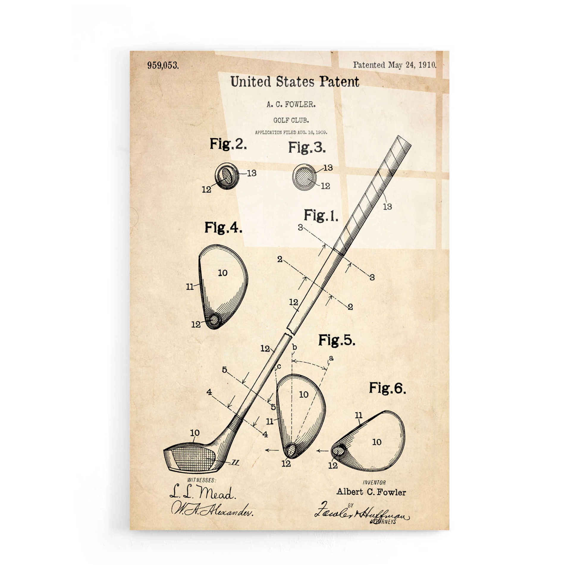 Epic Art 'Golf Club Vintage Patent Blueprint' Acrylic Glass Wall Art,16x24