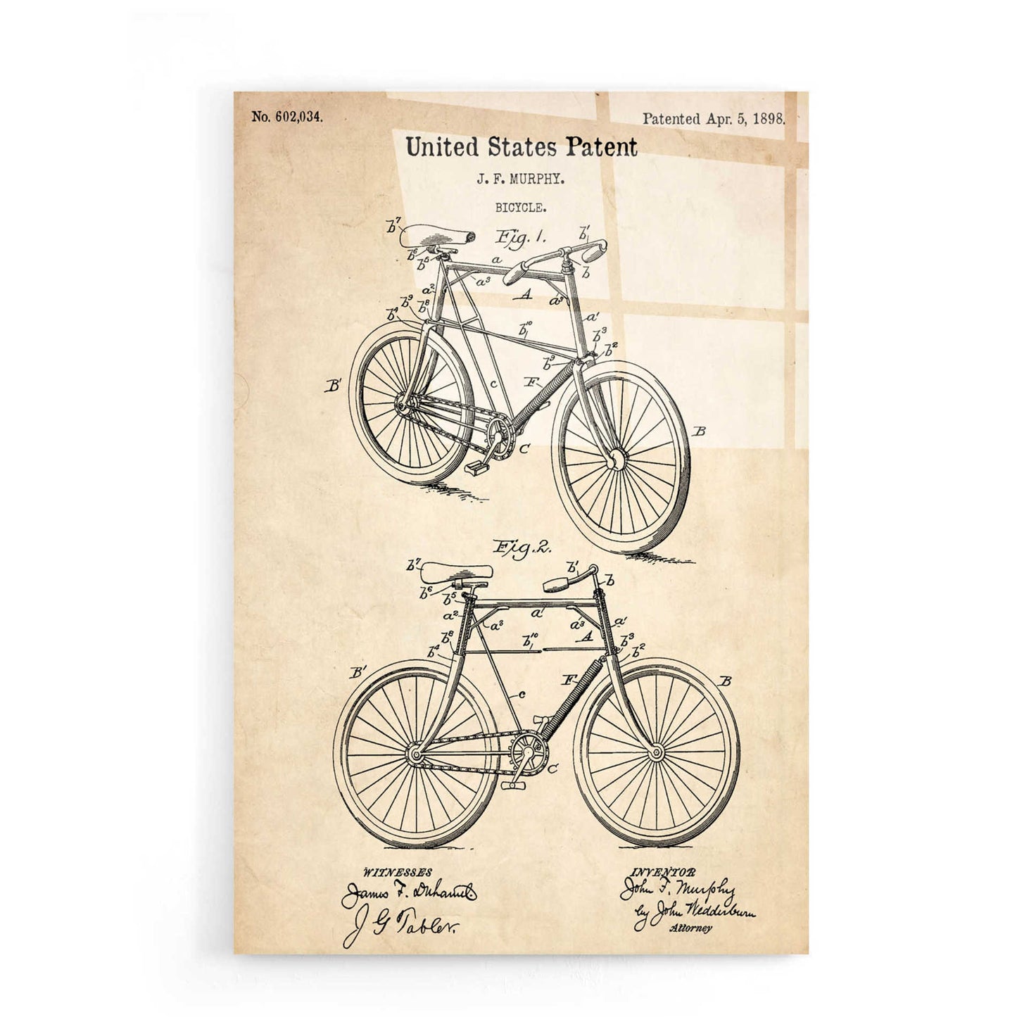 Epic Art 'Bicycle Vintage Patent Blueprint' Acrylic Glass Wall Art,16x24