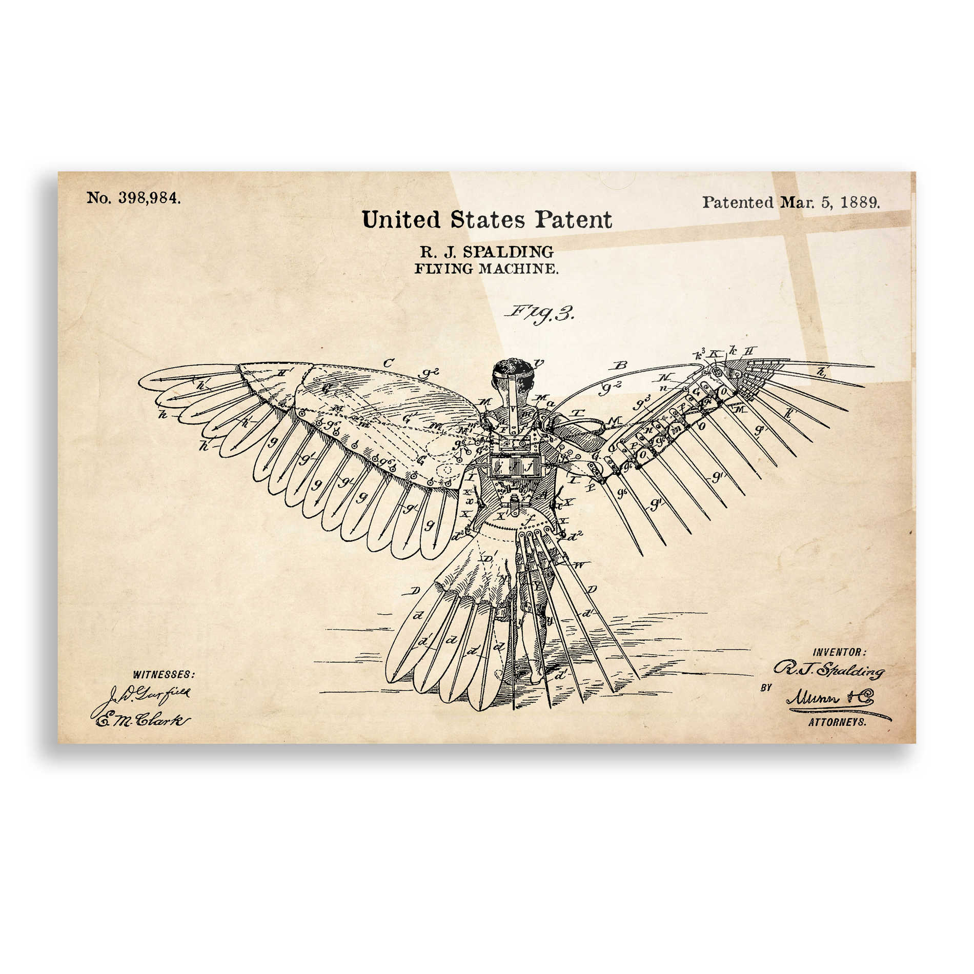 Epic Art 'Flying Machine Vintage Patent Blueprint' Acrylic Glass Wall Art,16x24