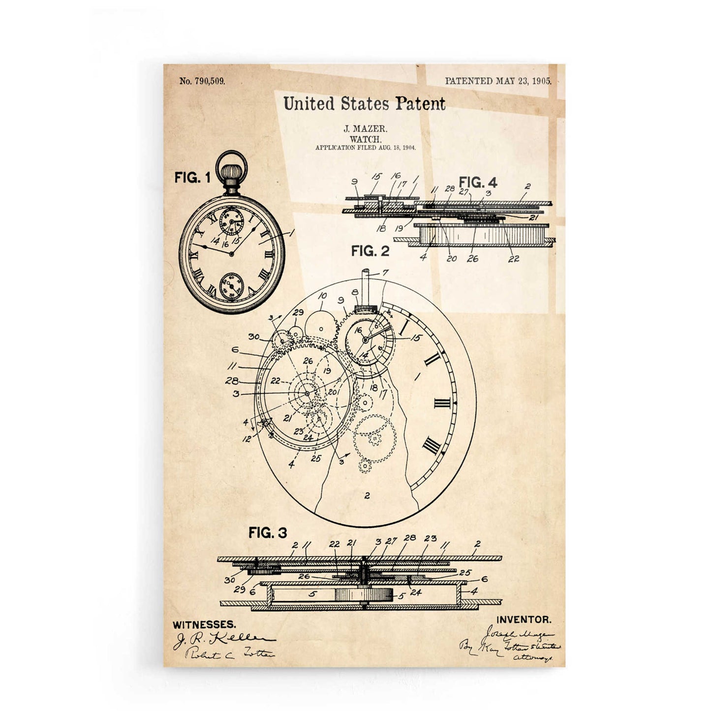 Epic Art 'Stopwatch Vintage Patent Blueprint' Acrylic Glass Wall Art,16x24