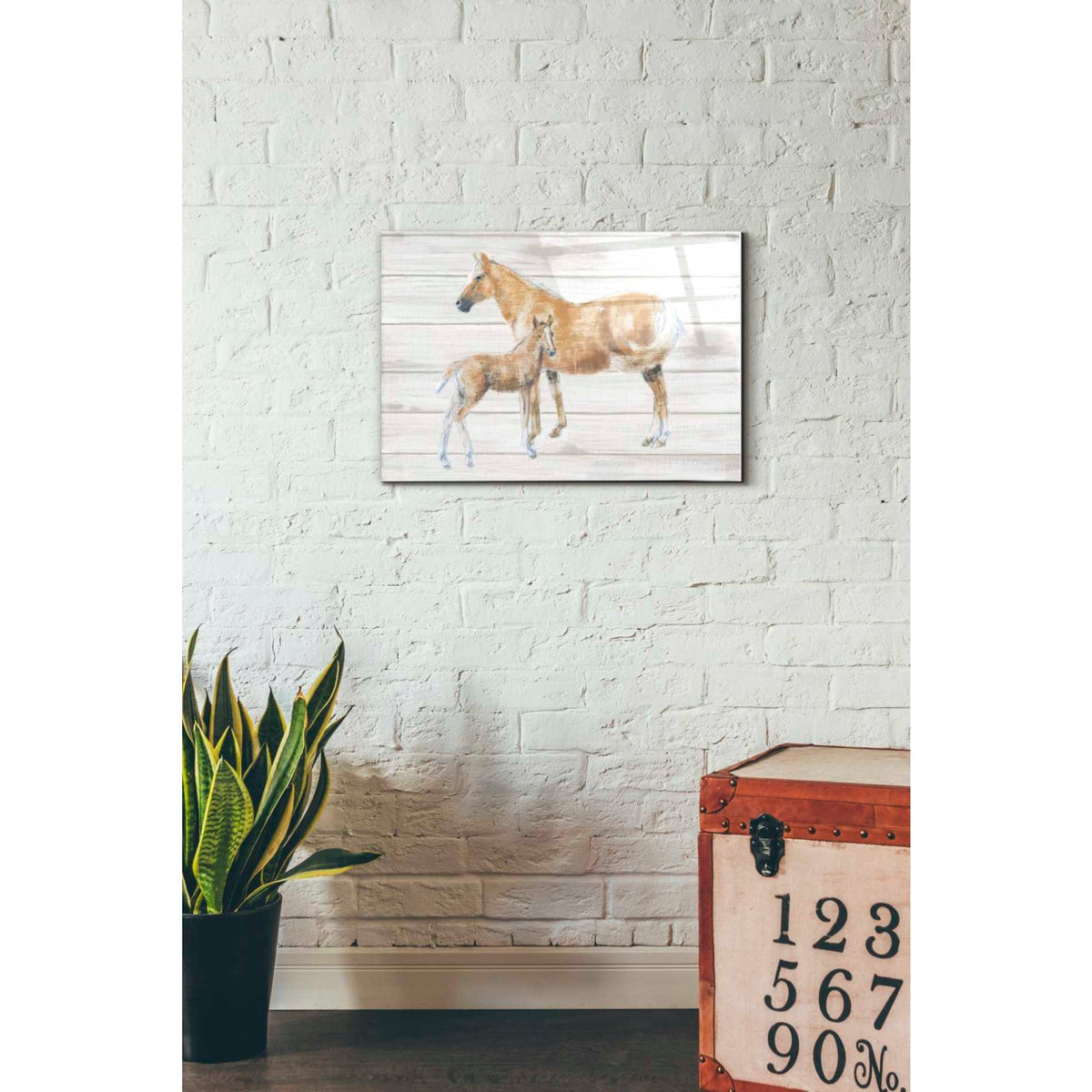 Epic Art 'Horse and Colt on Wood' by Emily Adams, Acrylic Glass Wall Art,16x24