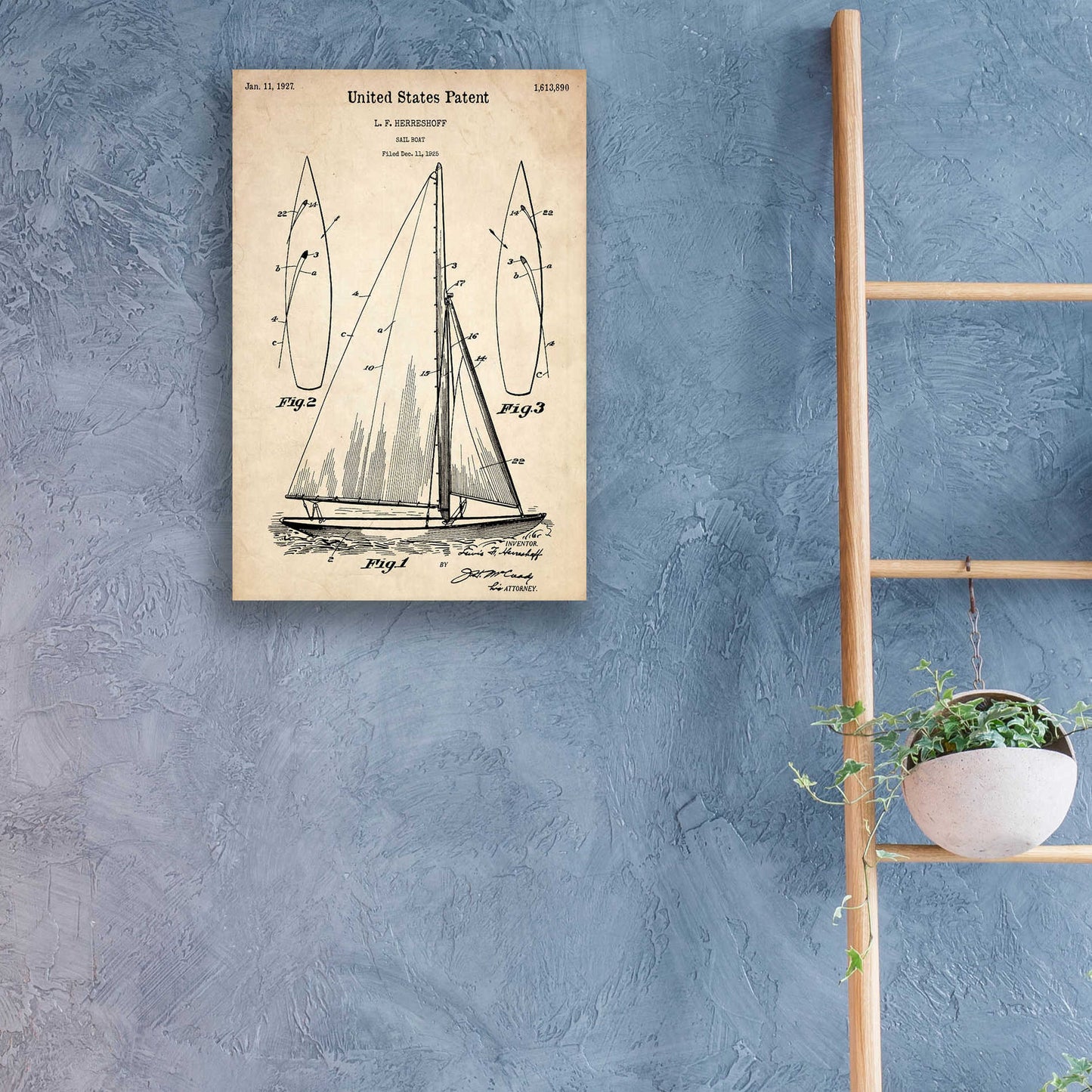 Epic Art 'Sailboat Vintage Patent Blueprint' Acrylic Glass Wall Art,16x24