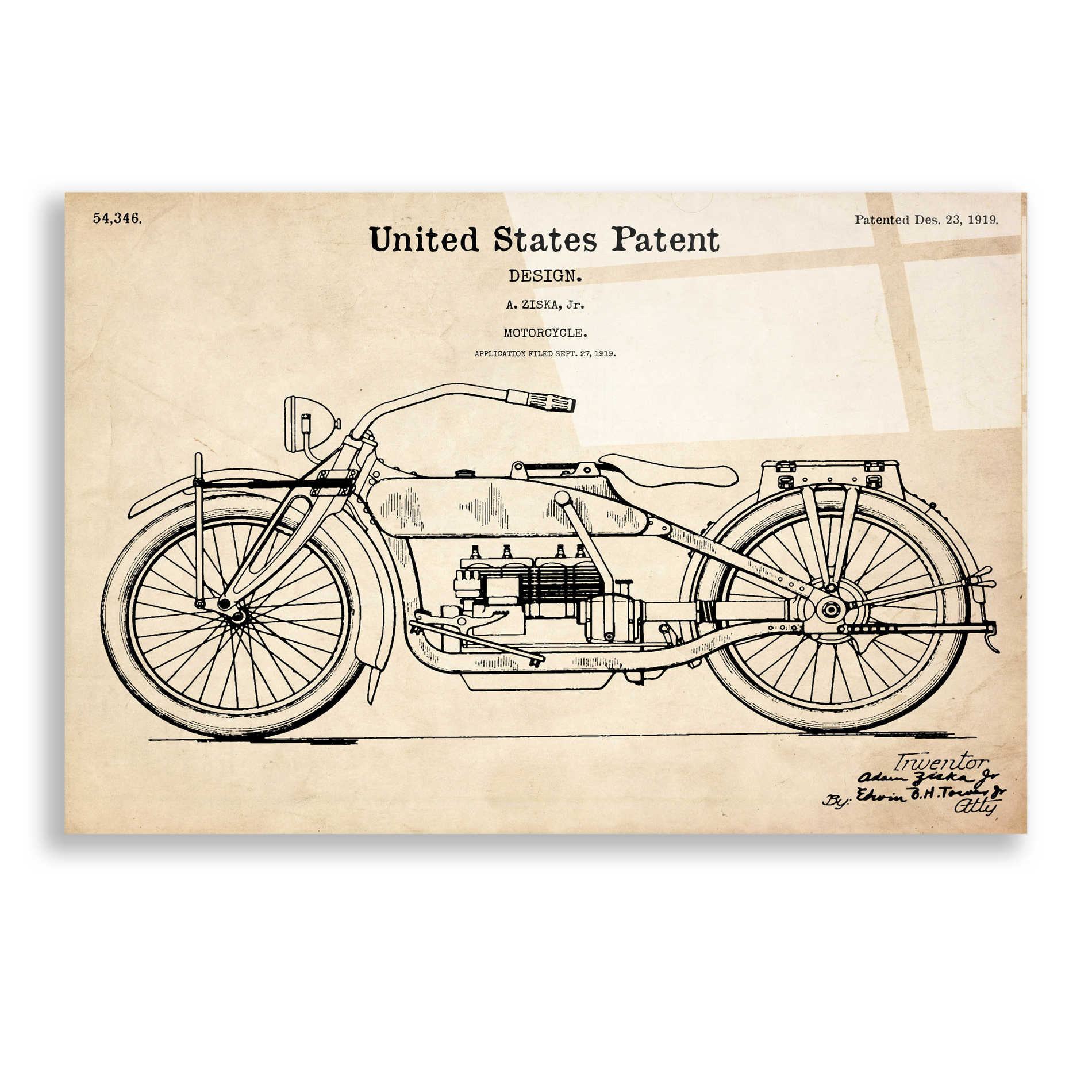 Epic Art 'Vintage Motorcycle Patent Blueprint' Acrylic Glass Wall Art,16x24