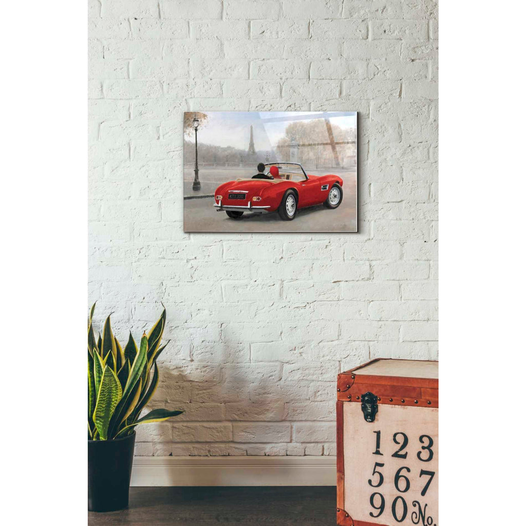 Epic Art 'A Ride in Paris III Red Car' by Marco Fabiano, Acrylic Glass Wall Art,16x24