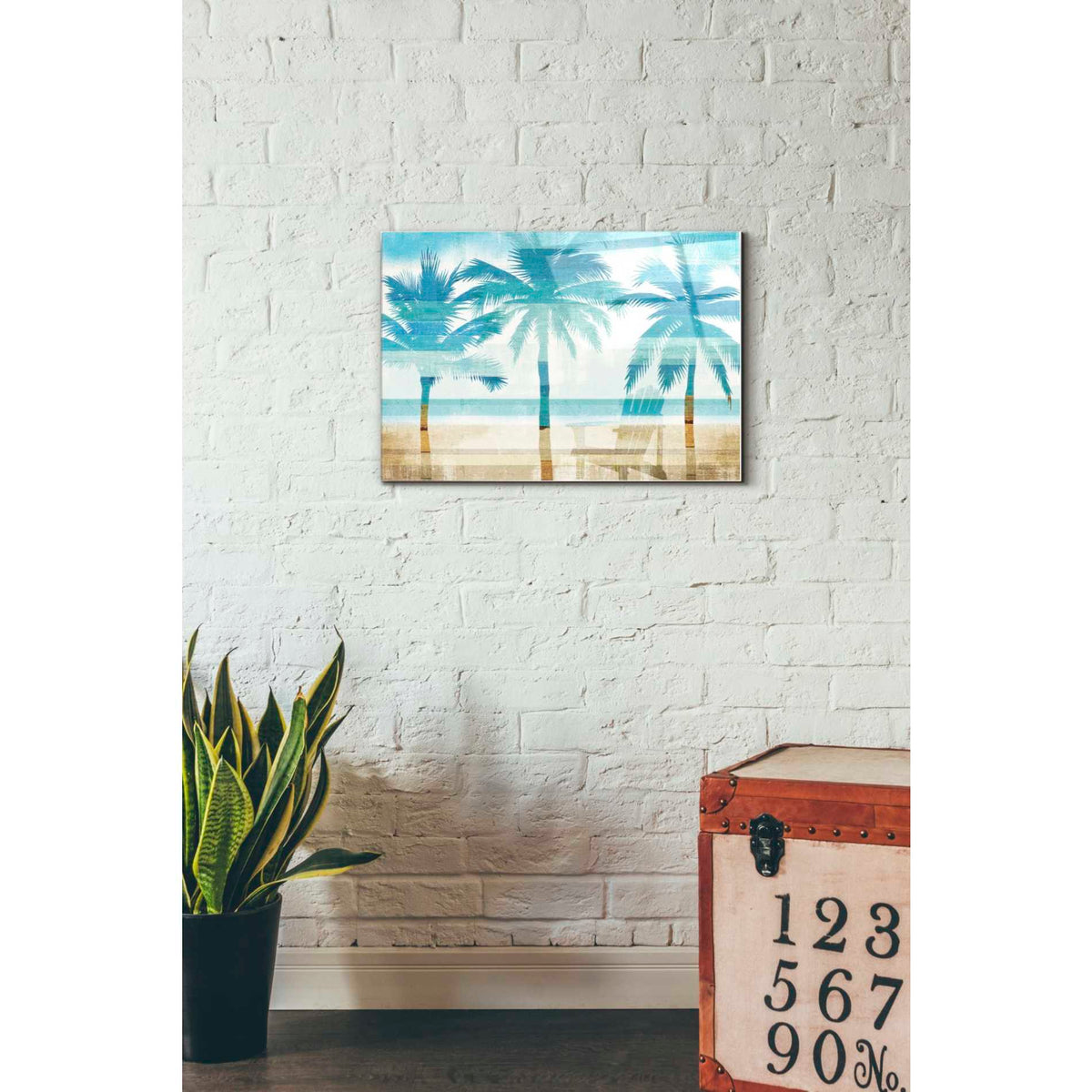 Epic Art 'Beachscape Palms with chair' by Michael Mullan, Acrylic Glass Wall Art,16x24