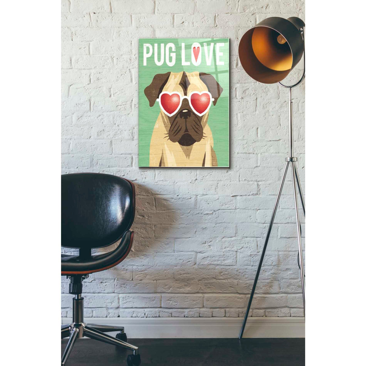 Epic Art 'Beach Bums Pug I Love' by Michael Mullan, Acrylic Glass Wall Art,16x24