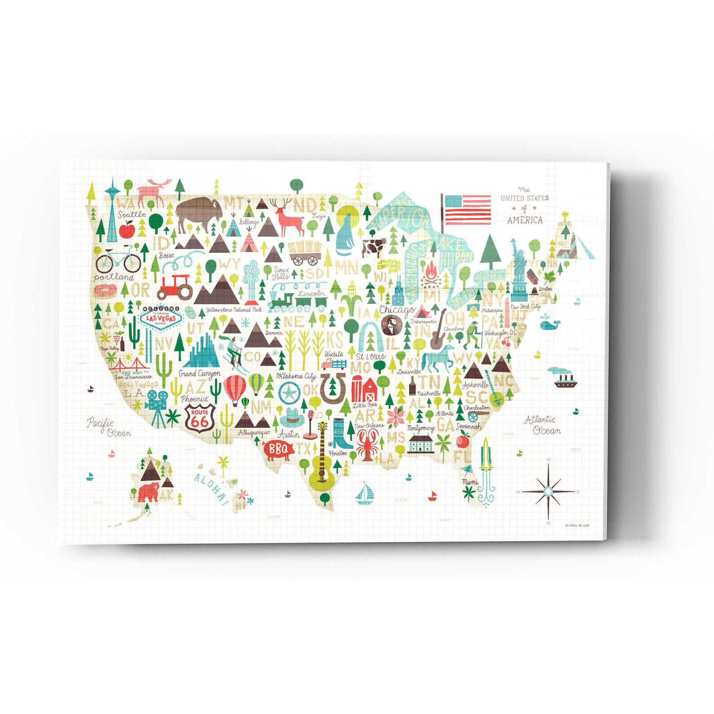 Epic Art 'Illustrated USA' by Michael Mullan, Acrylic Glass Wall Art,16x24