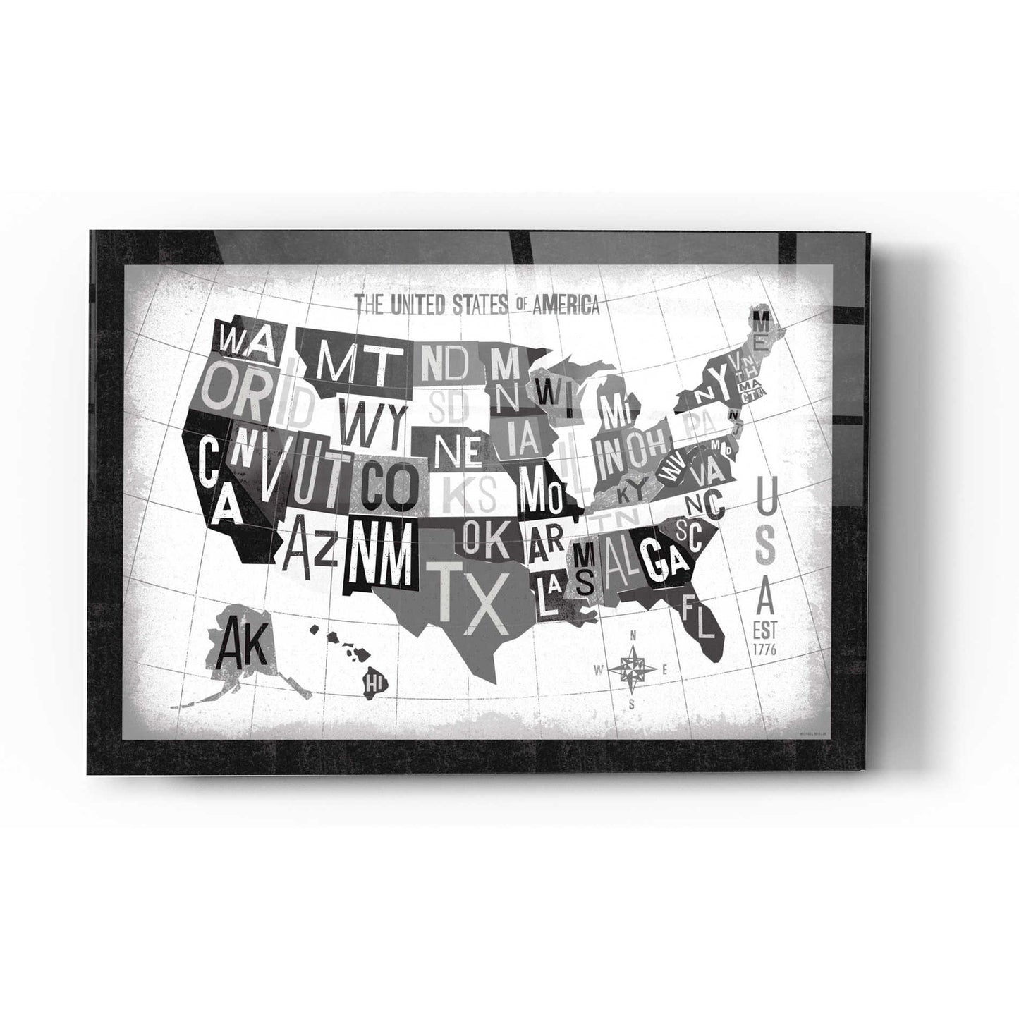 Epic Art 'Letterpress USA Map Dark' by Michael Mullan, Acrylic Glass Wall Art,16x24